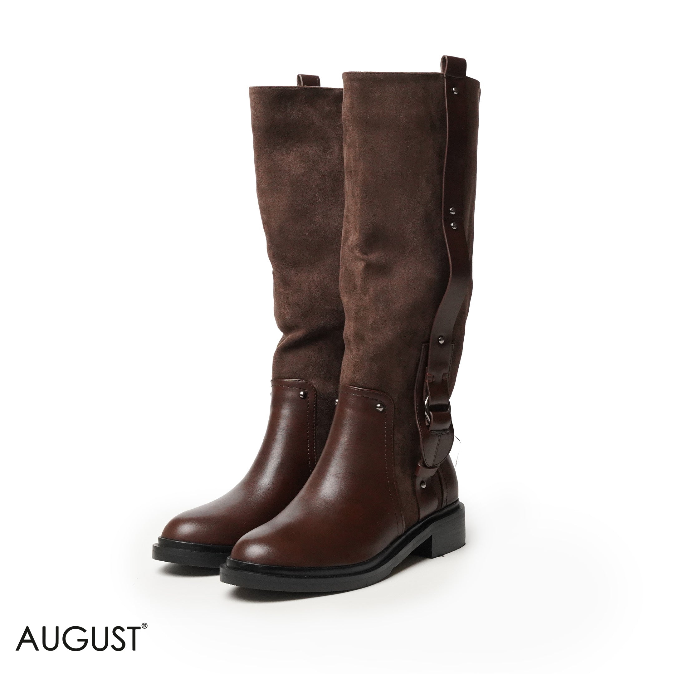 BROWN CHAMOIS LEATHER LONG BOOTS WITH SIDE ZIPPER