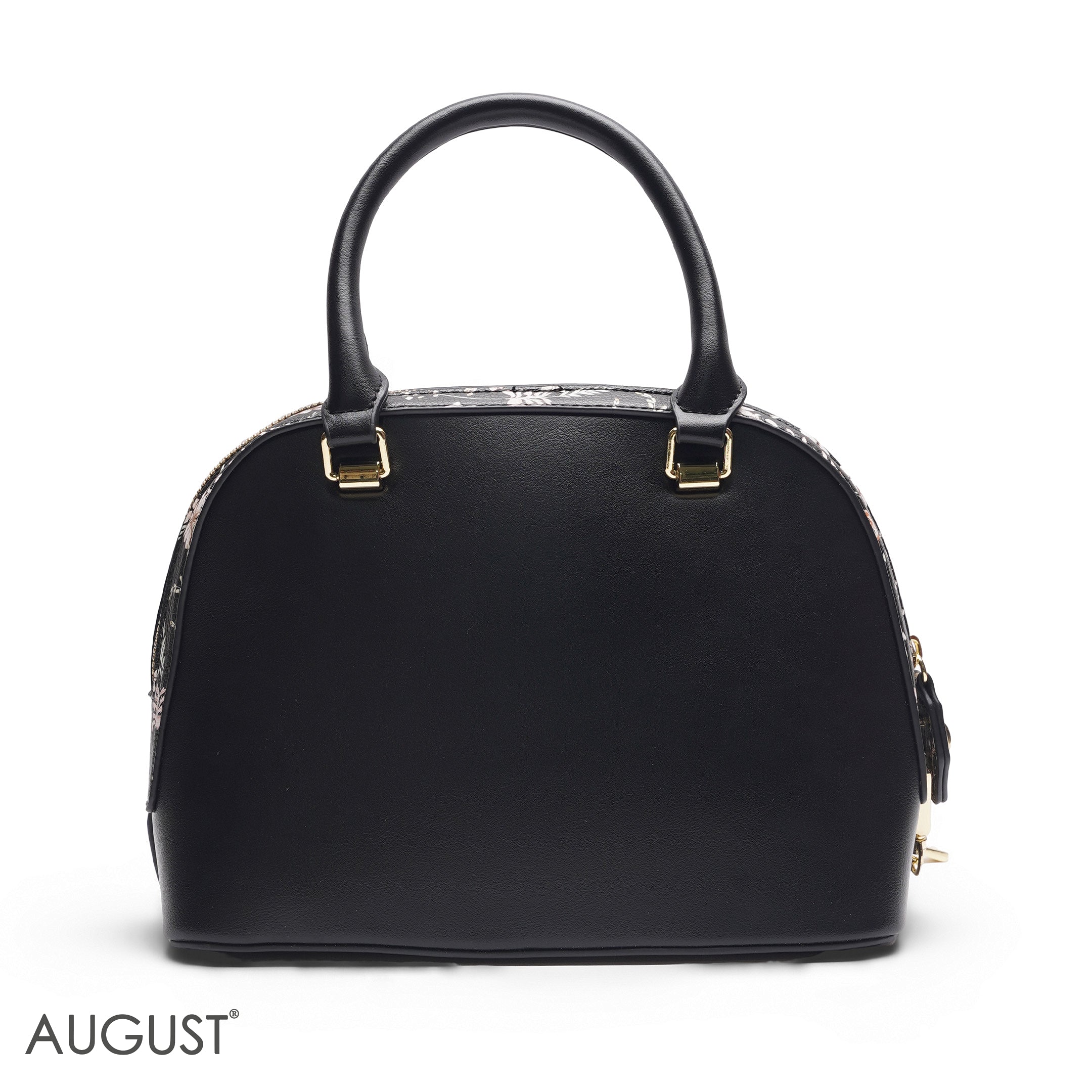 BLACK DOME BAG WITH PINK FLORAL PRINT - SMALL