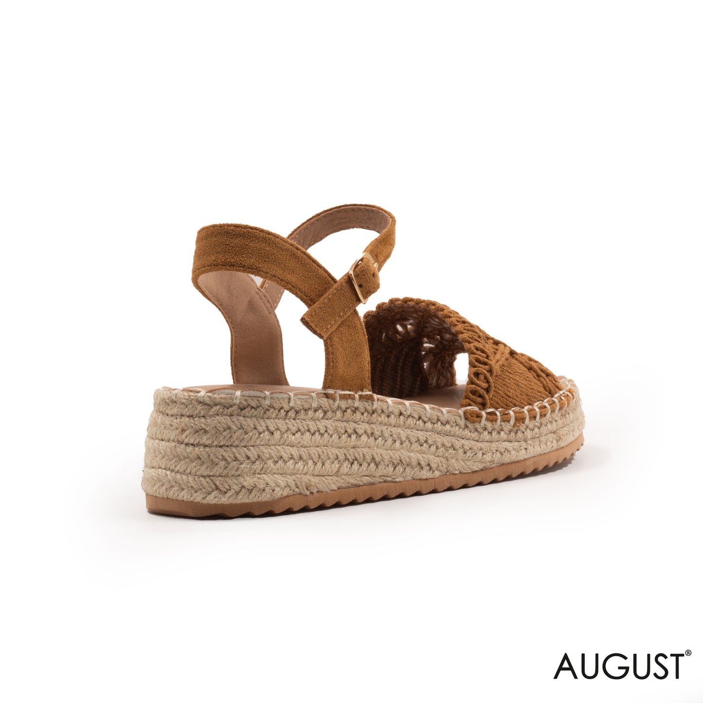 CAMEL STRAW WOVEN FLAT SANDALS WITH WEDGE SOLE
