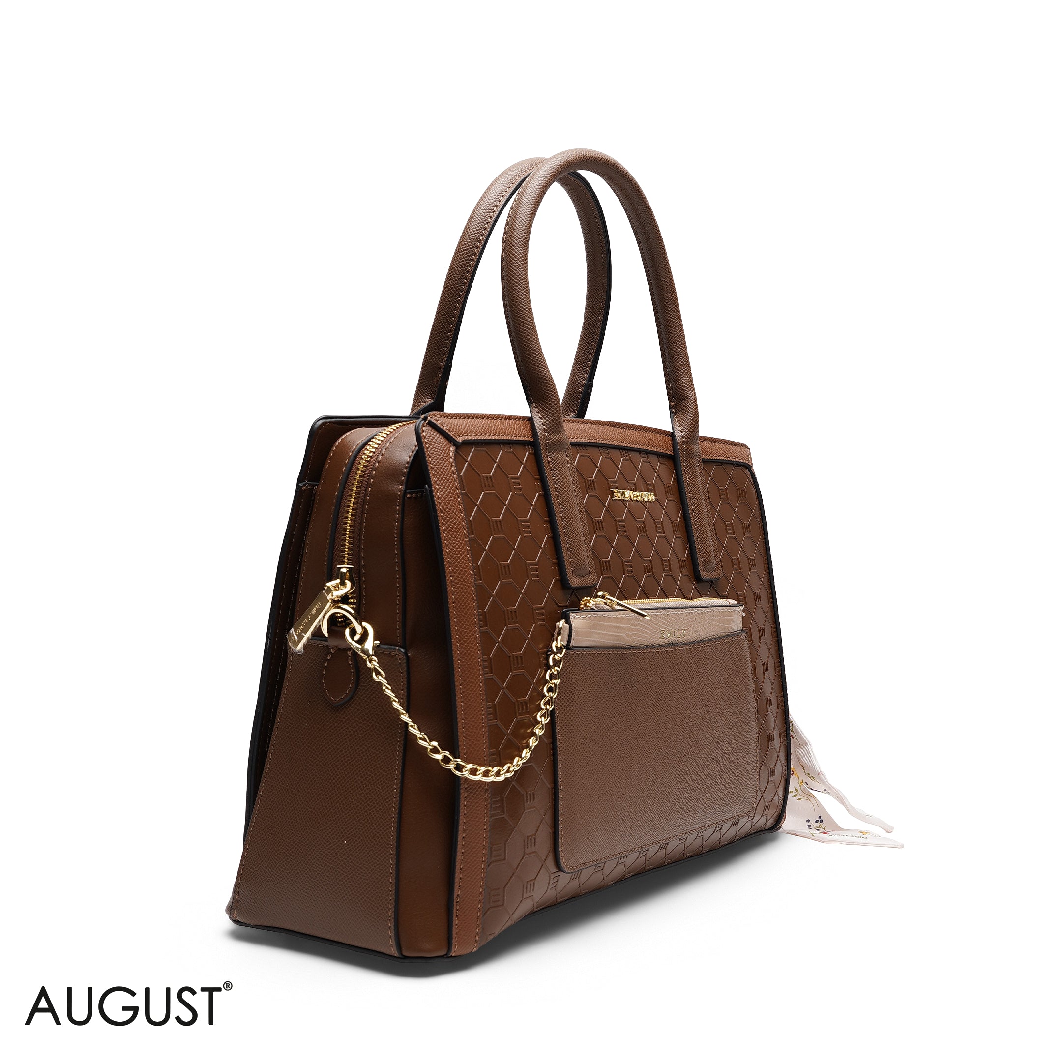 EMBOSSED TOP-HANDLE MULTI-POUCH TOTE BAG SET