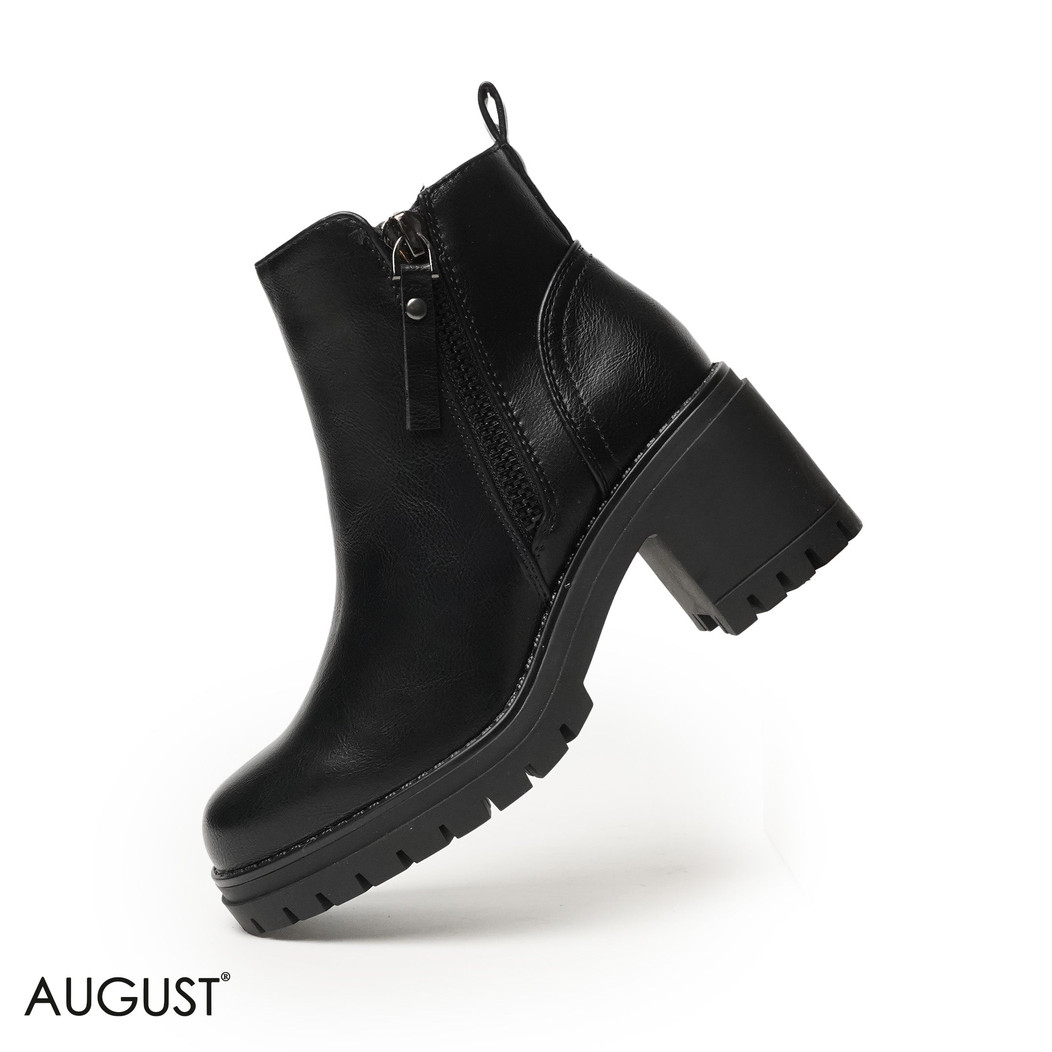 BLACK LEATHER HEELED BOOTS WITH ZIPPER