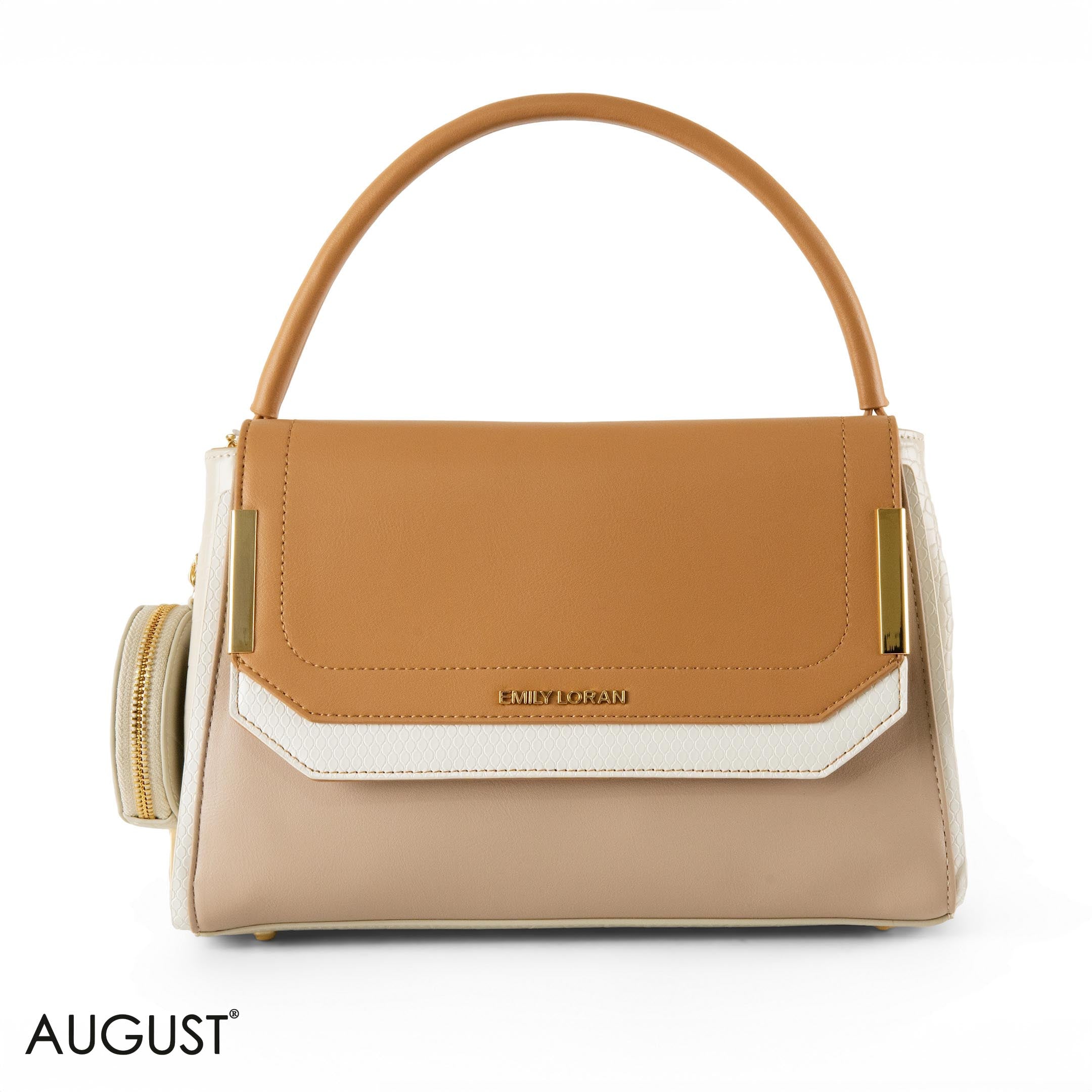 SMOOTH LEATHER HANDBAG WITH CROC DETAIL- MED