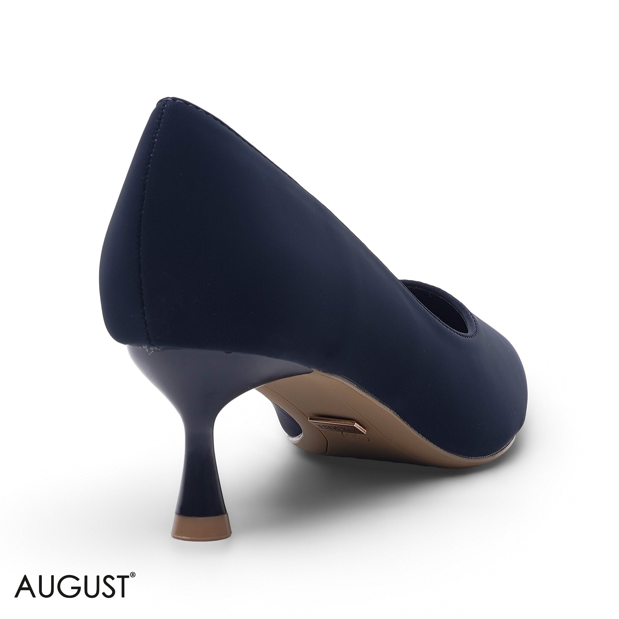 NAVY BLUE LEATHER POINTED-TOE MED-HEEL PUMPS