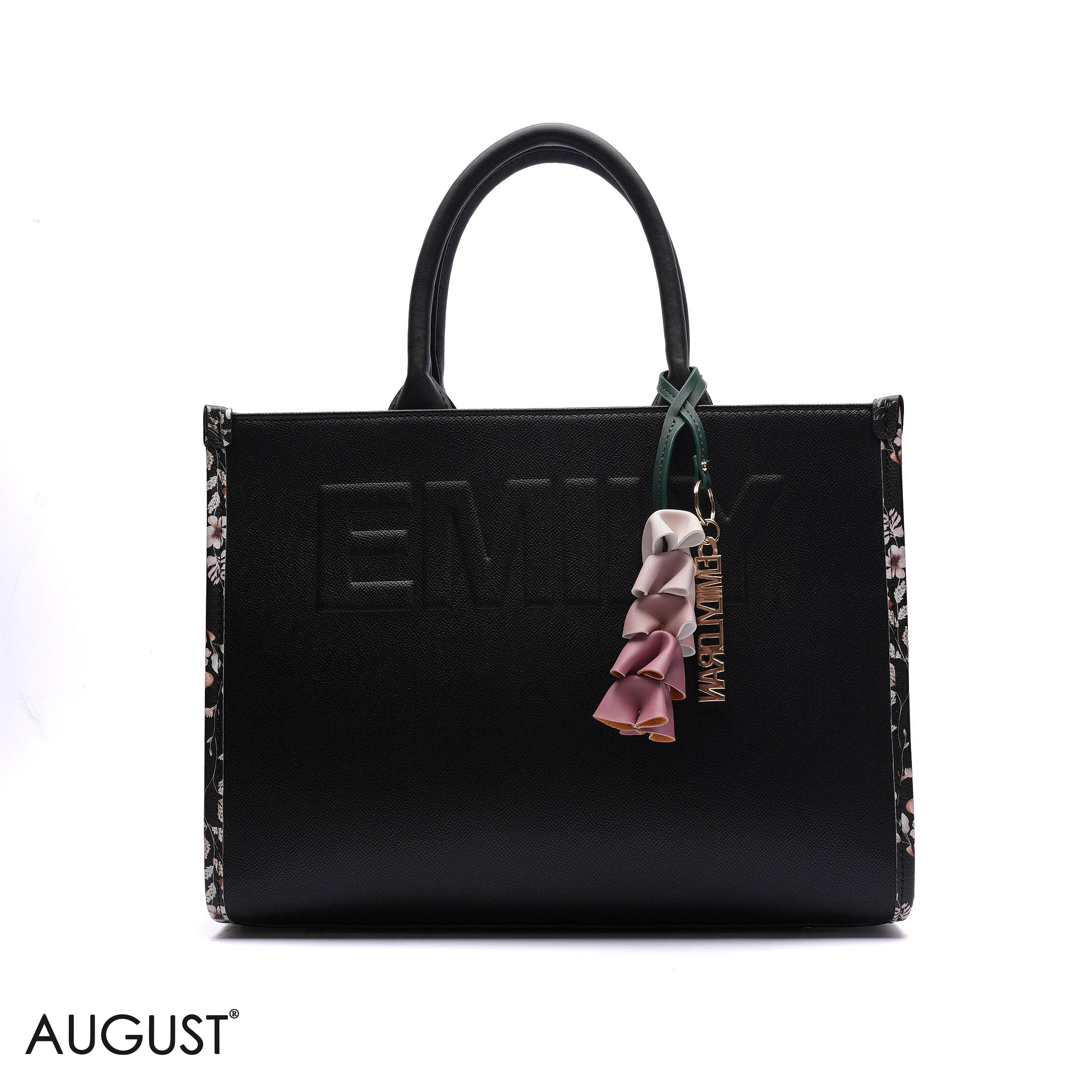 EMBOSSED LOGO TOTE BAG WITH TASSEL CHARM - LARGE