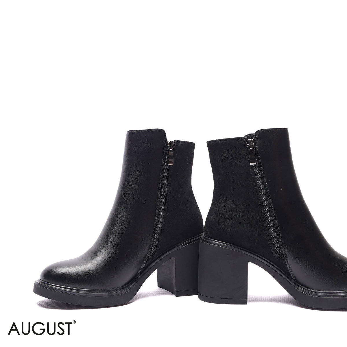 MIXED-MEDIA PLATFORM BLOCK HEEL BOOTS