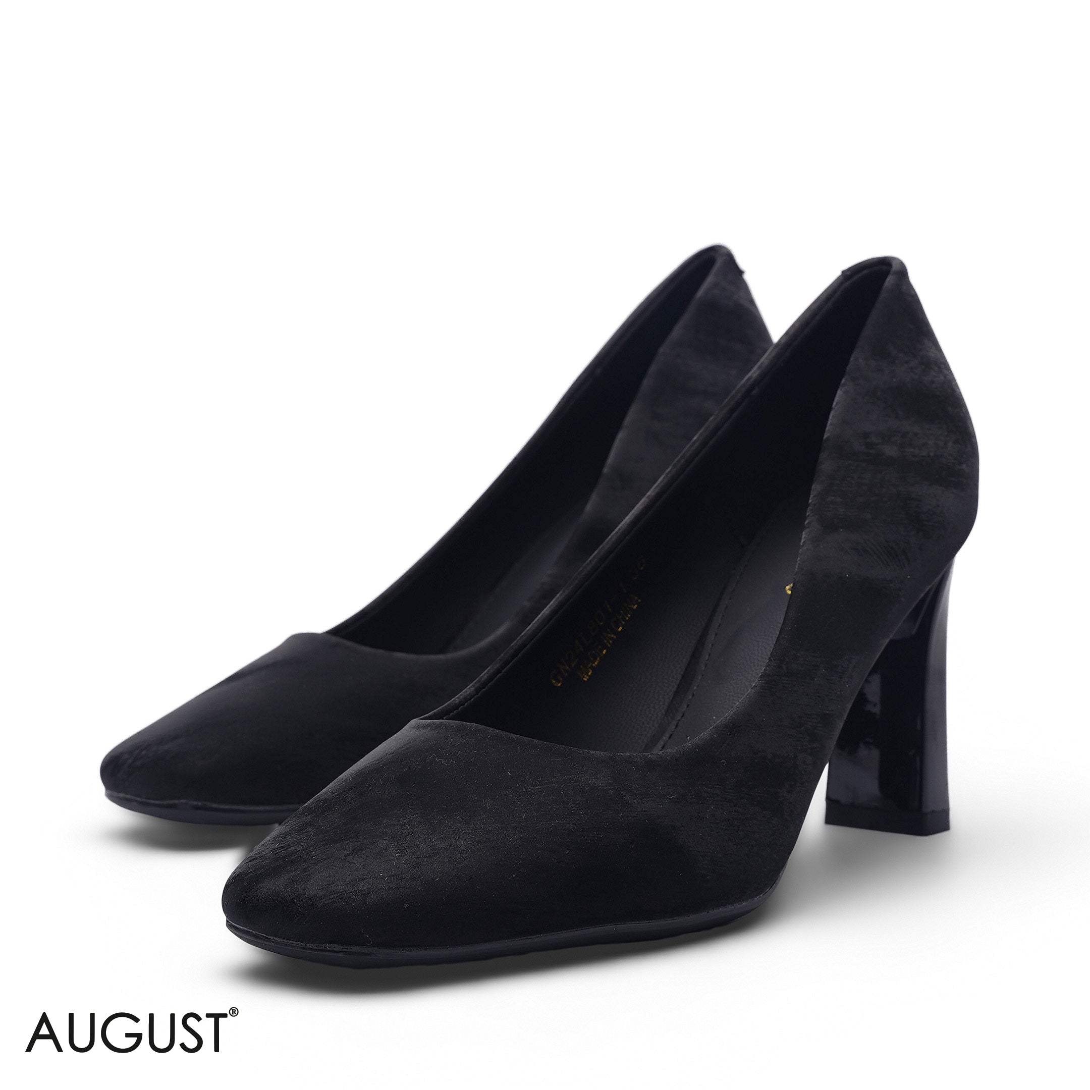 BLACK LUXURIOUS VELVET PUMP WITH STYLISH BLOCK HEEL