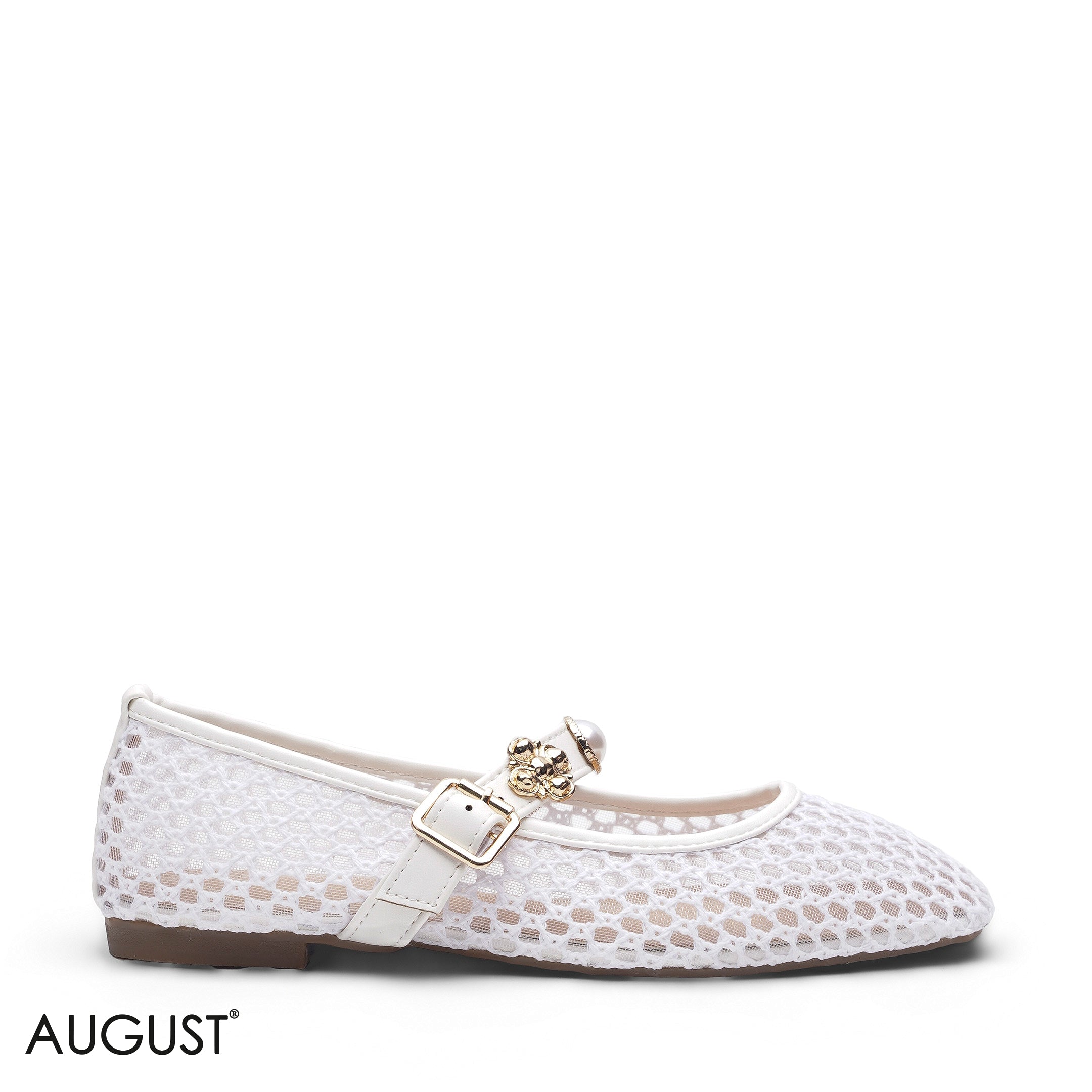 WHITE MESH METALLIC BUCKLE LOAFER