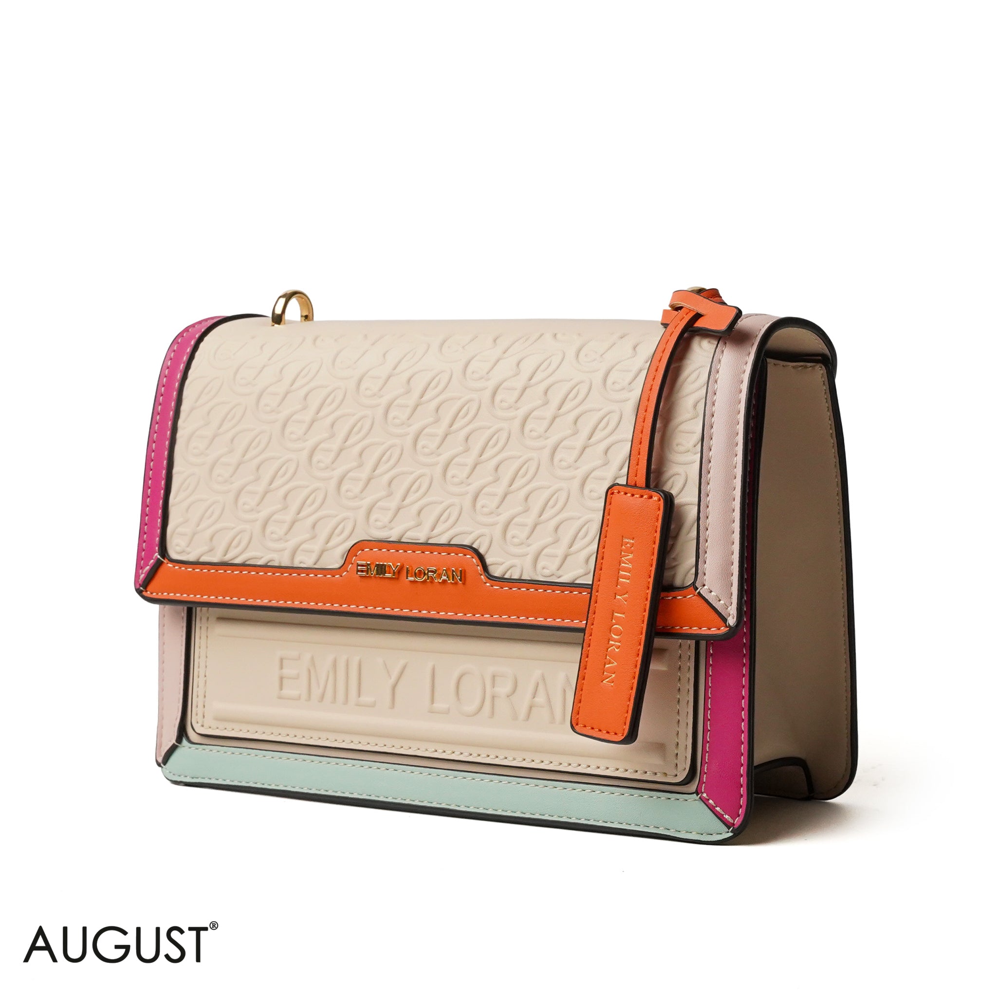 BEIGE MULTI COLOURS CROSS BAG EMILY LOGO - MEDIUM