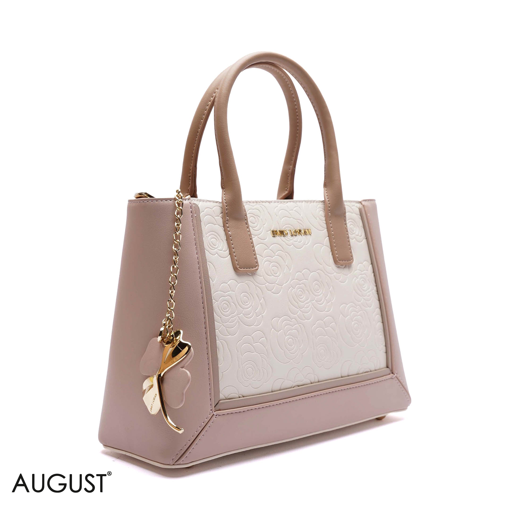 EMBOSSED FLORAL HANDBAG WITH FLOWER CHARM