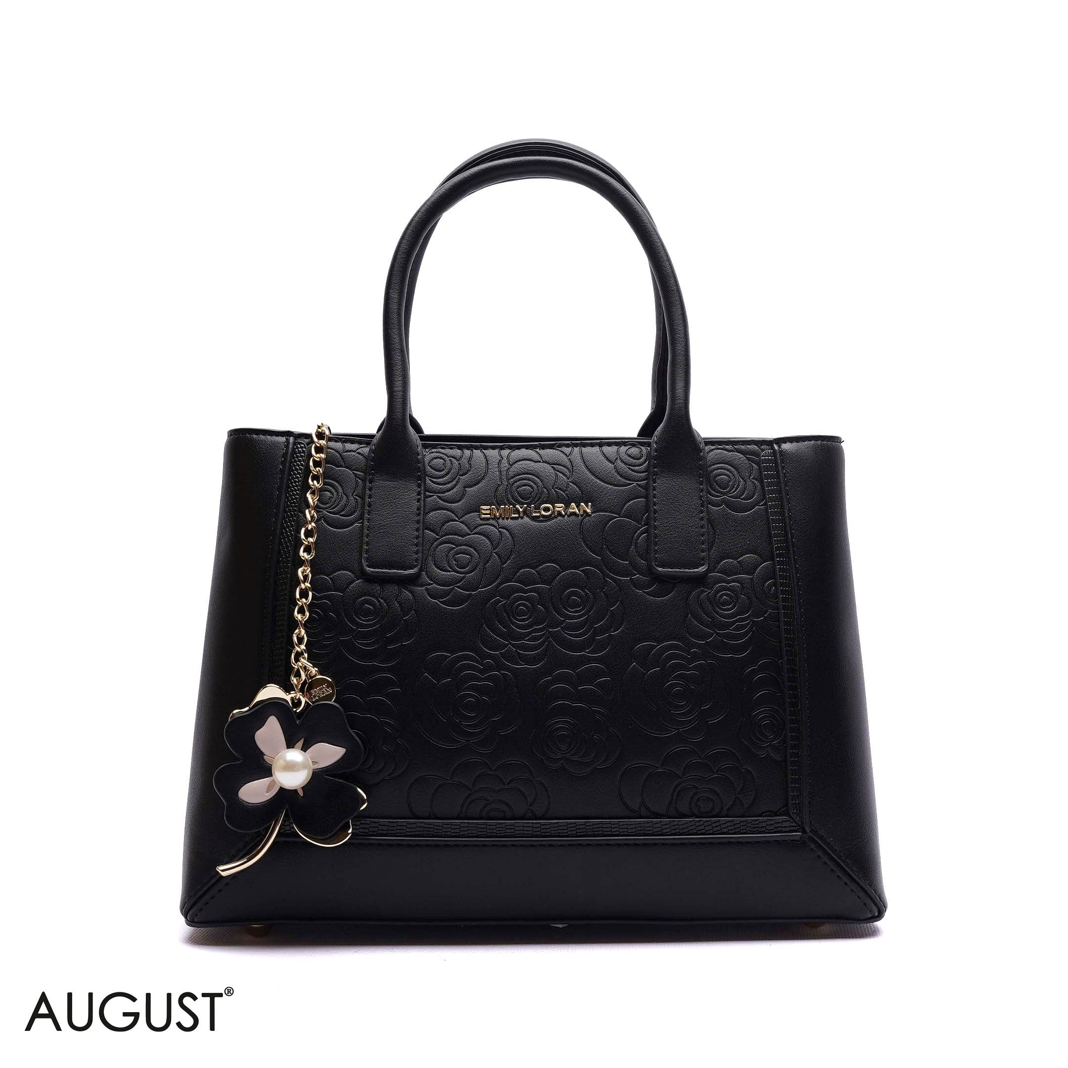 EMBOSSED FLORAL HANDBAG WITH FLOWER CHARM