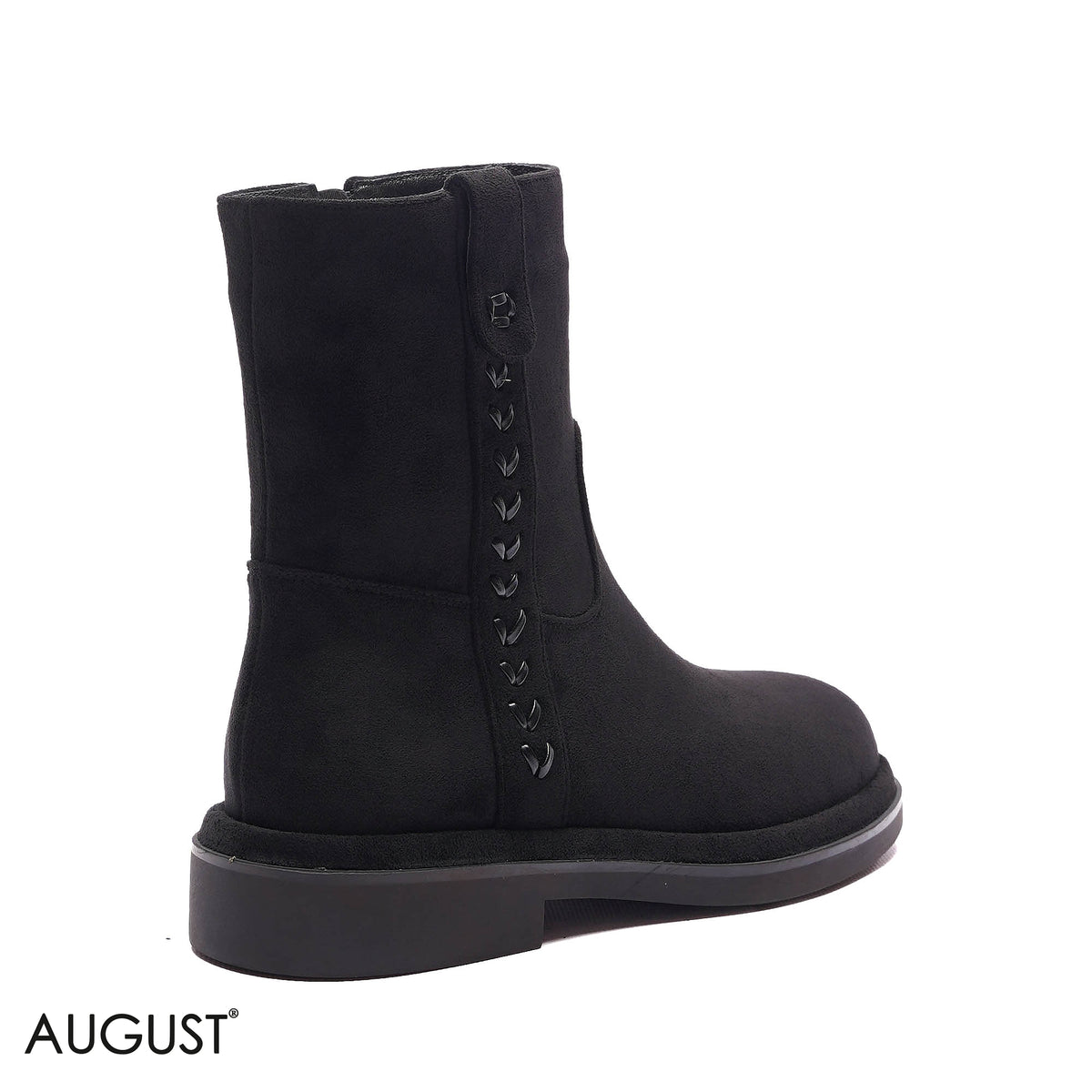 BRAIDED-DETAIL SUEDE FLAT BOOTS