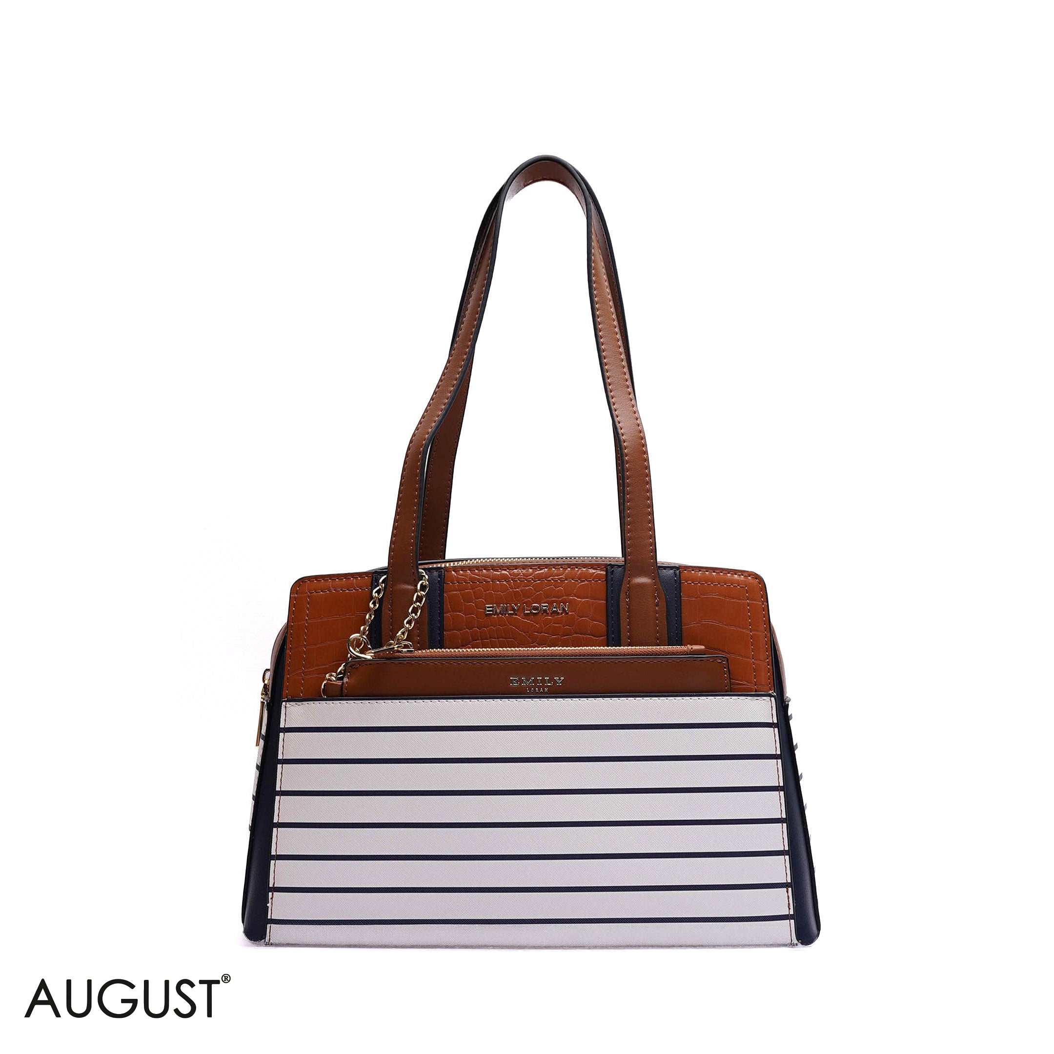 STRIPPED HANDBAG WITH POUCH - MED