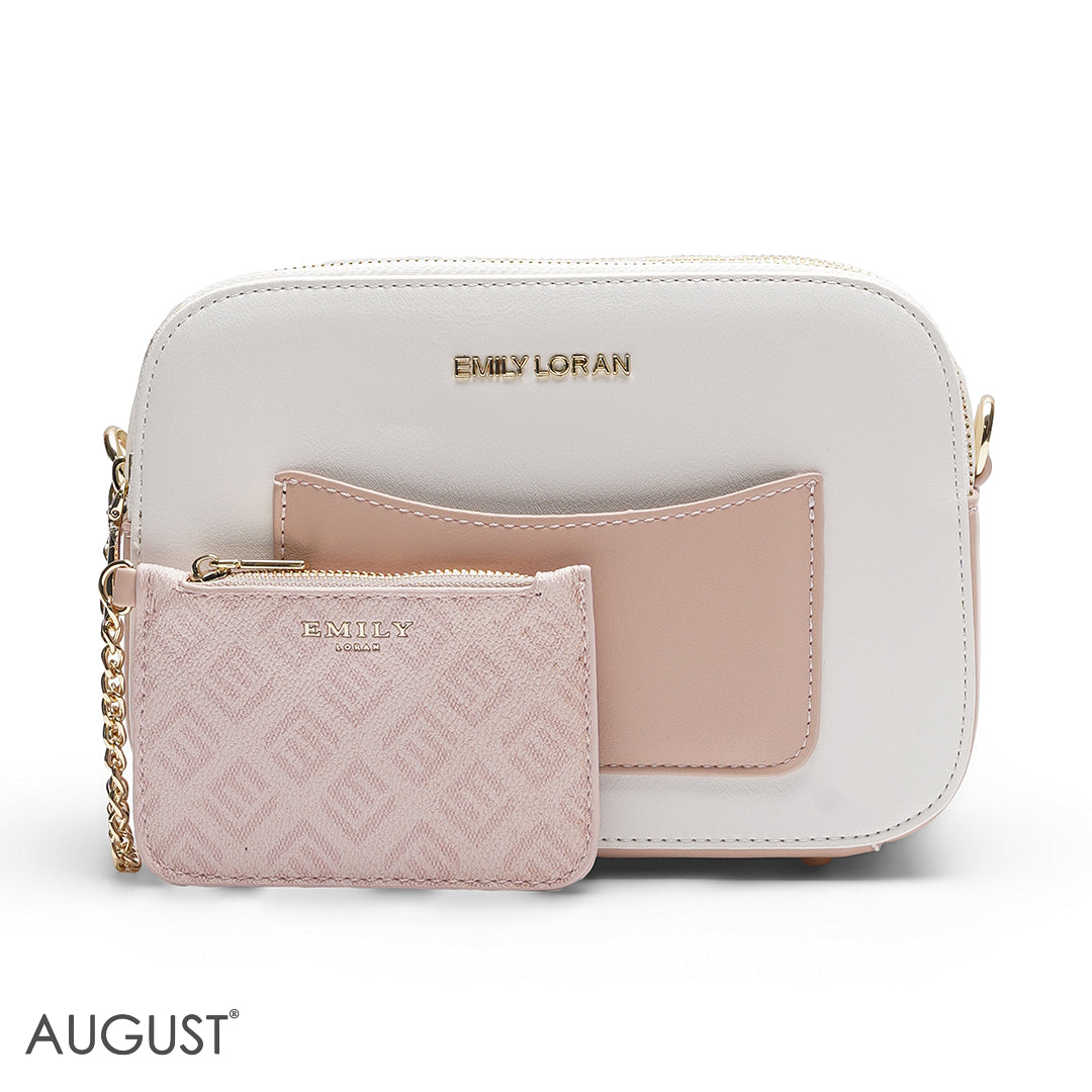 WHITE & BEIGE CAMERA BAG WITH FRONT POUCH