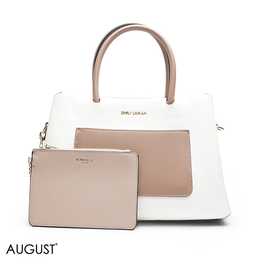 WHITE TAN BAG WITH FRONT STRAP - MED