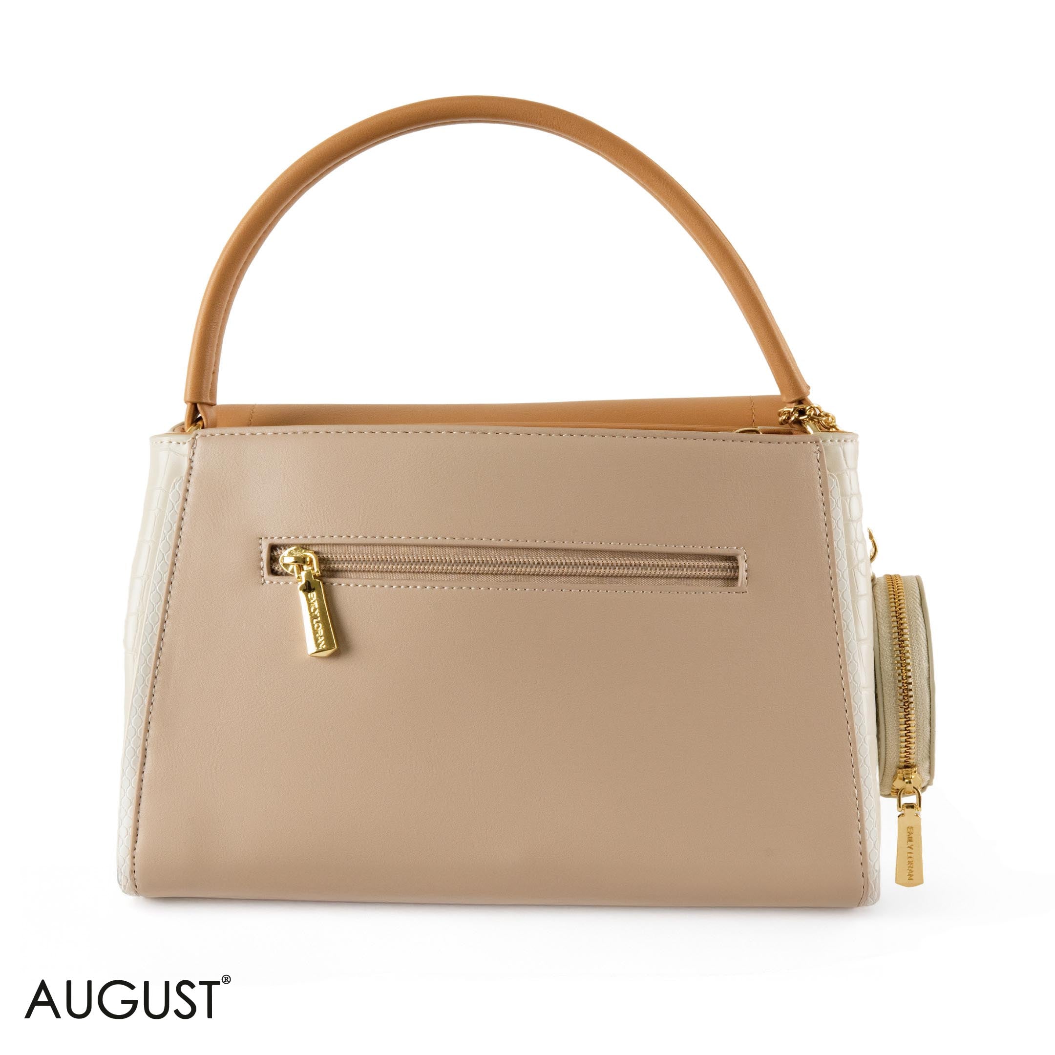 SMOOTH LEATHER HANDBAG WITH CROC DETAIL- MED