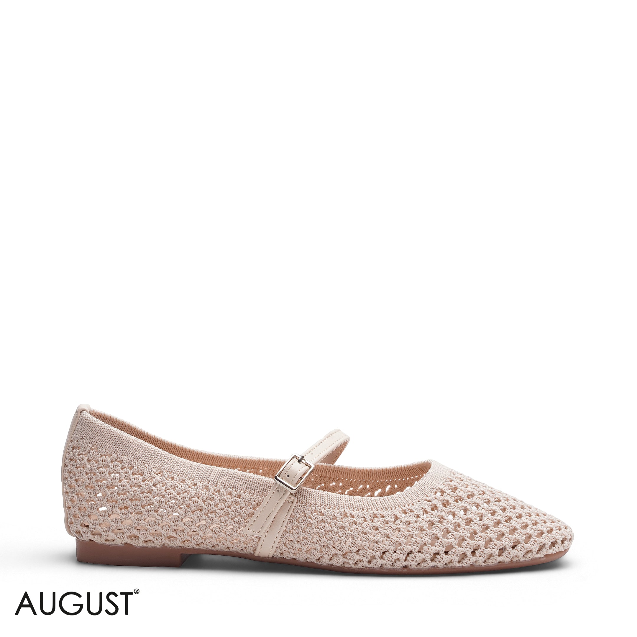 BEIGE KNIT OPEN WEAVE MARY JANE FLATS