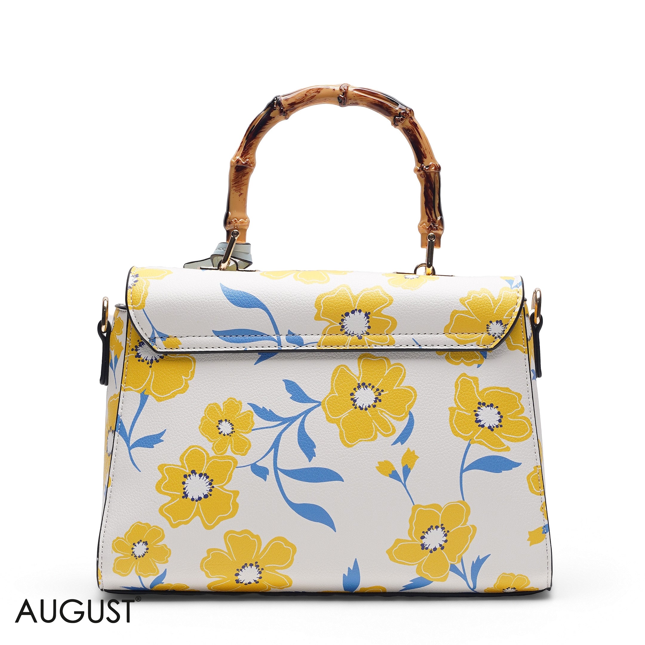 WHITE FLORAL WITH BOMBOO HANDLE SOFT LEATHER - MED