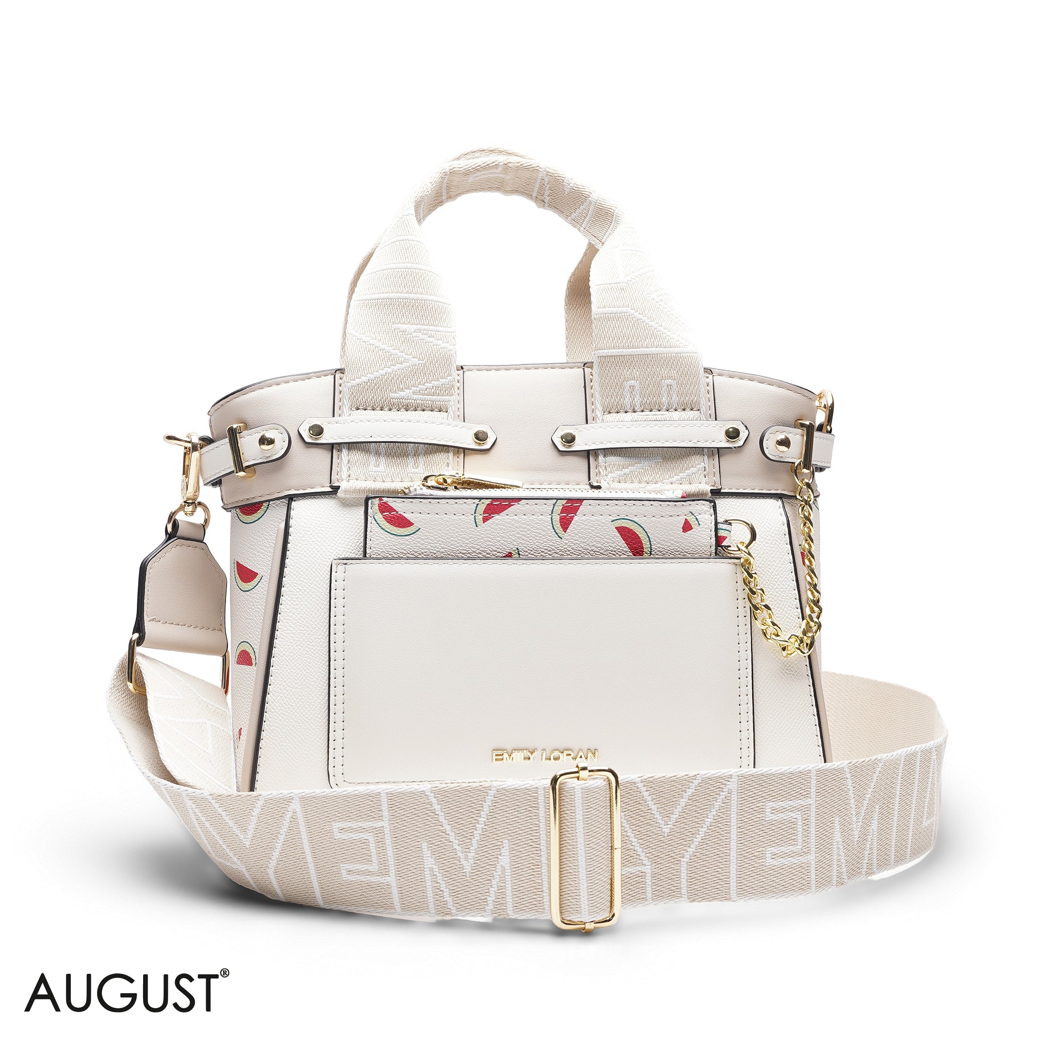 WHITE WATERMELON TOTE BAG WITH POUCH - SMALL