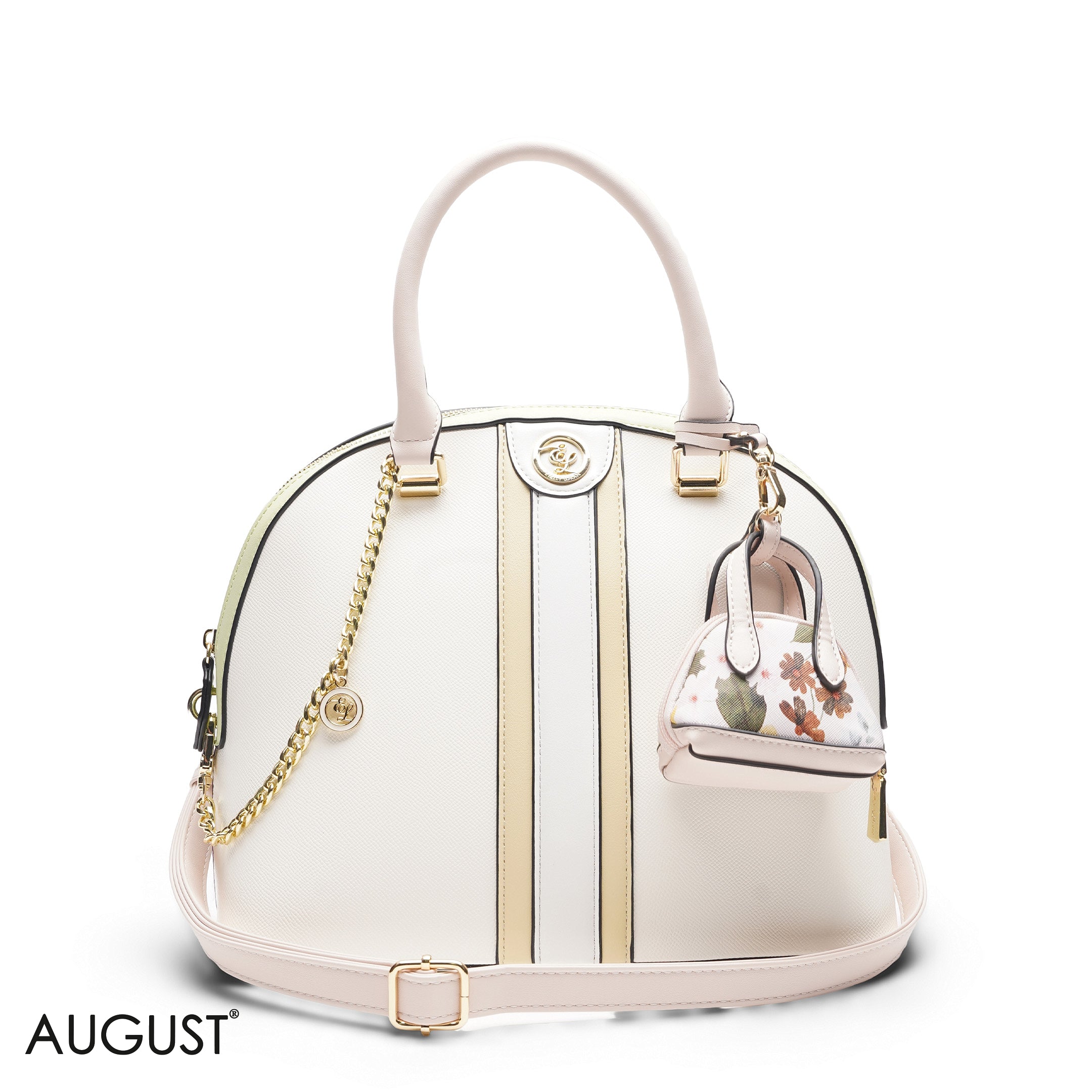 WHITE & YELLOW DOME BAG WITH PINK FLORAL PRINT - LARGE