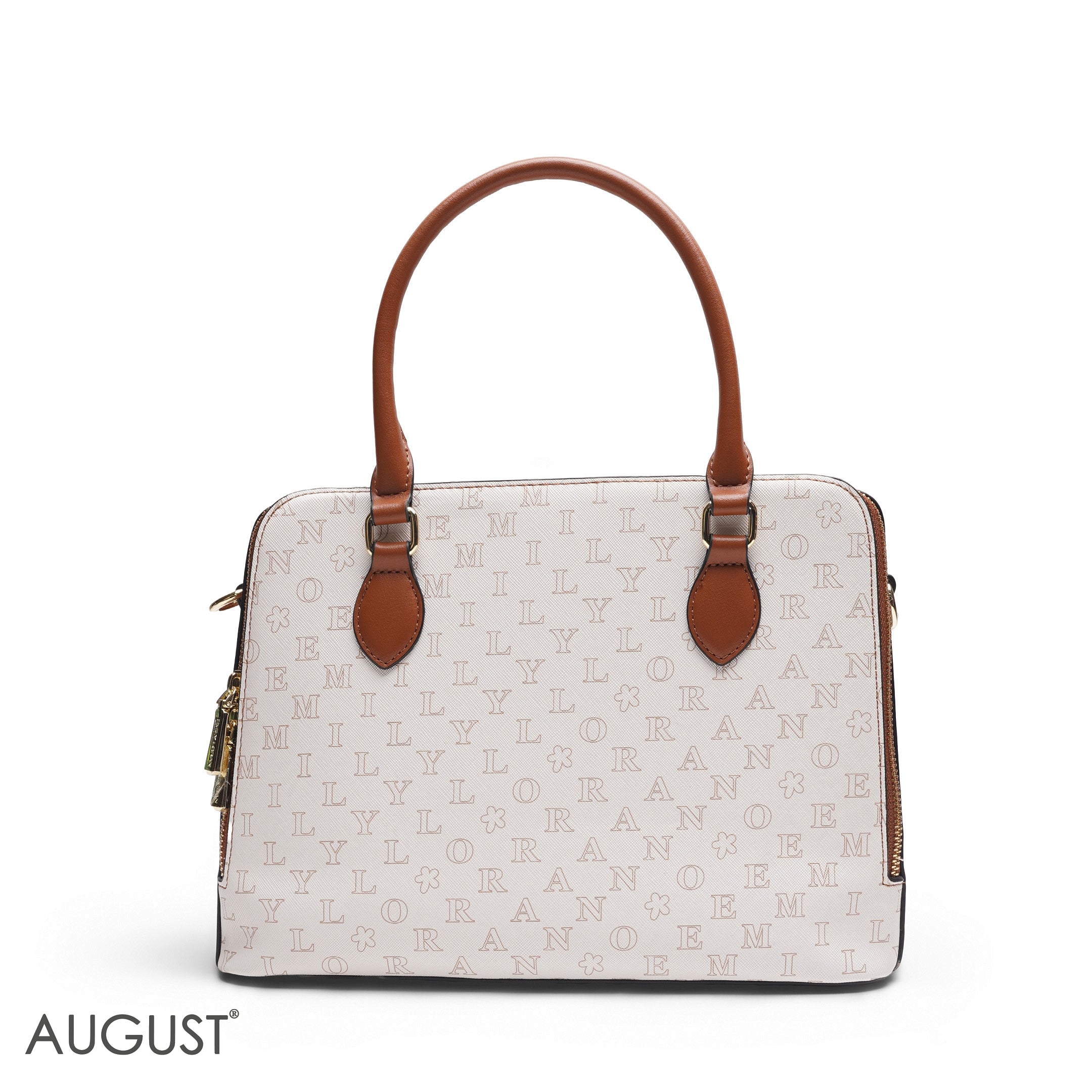 WHITE EMILY LETTER PRINT SATCHEL BAG WITH SCARF ACCENT - MED