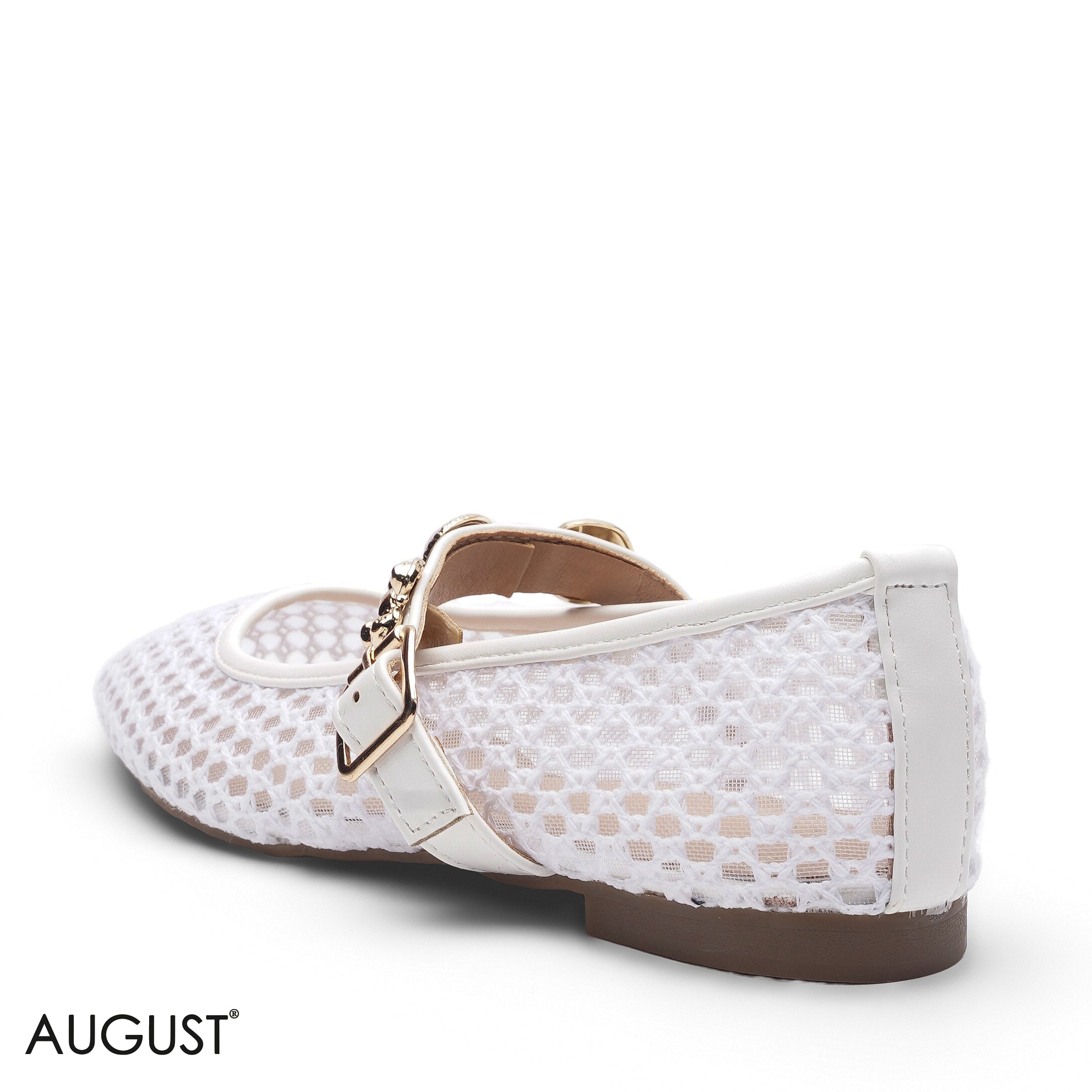 WHITE MESH METALLIC BUCKLE LOAFER