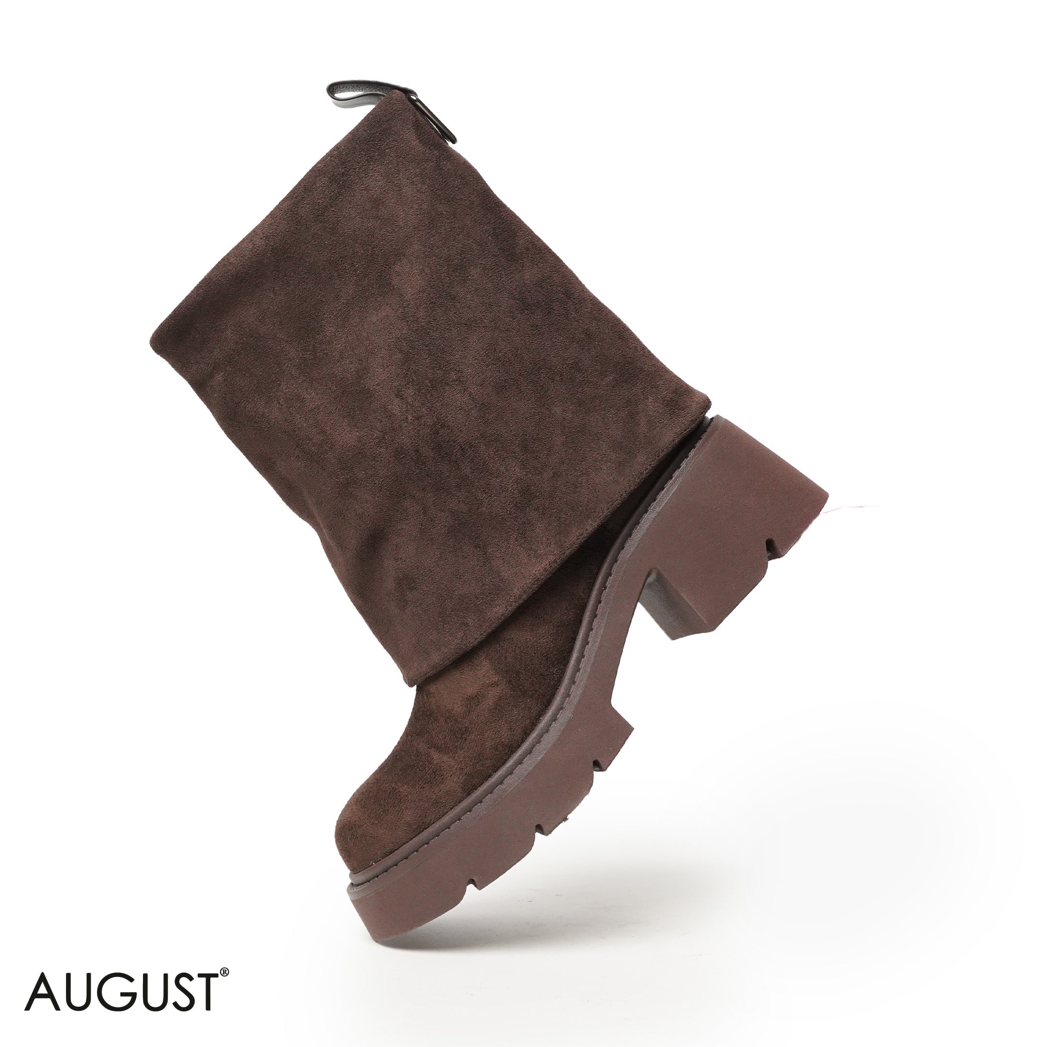 BROWN CHAMOIS LEATHER BOOTS WITH CHUNKY SOLE