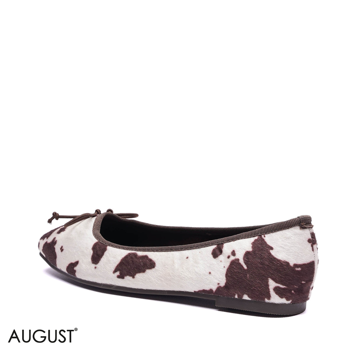 COW PRINT FAUX FUR BOW BALLET FLATS