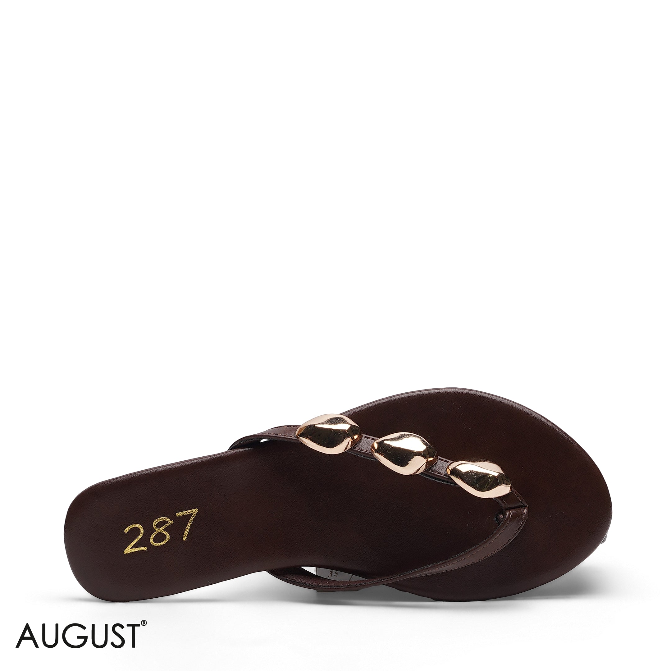 BROWN SLIPPER WITH METALLIC BEAD ACCENTS