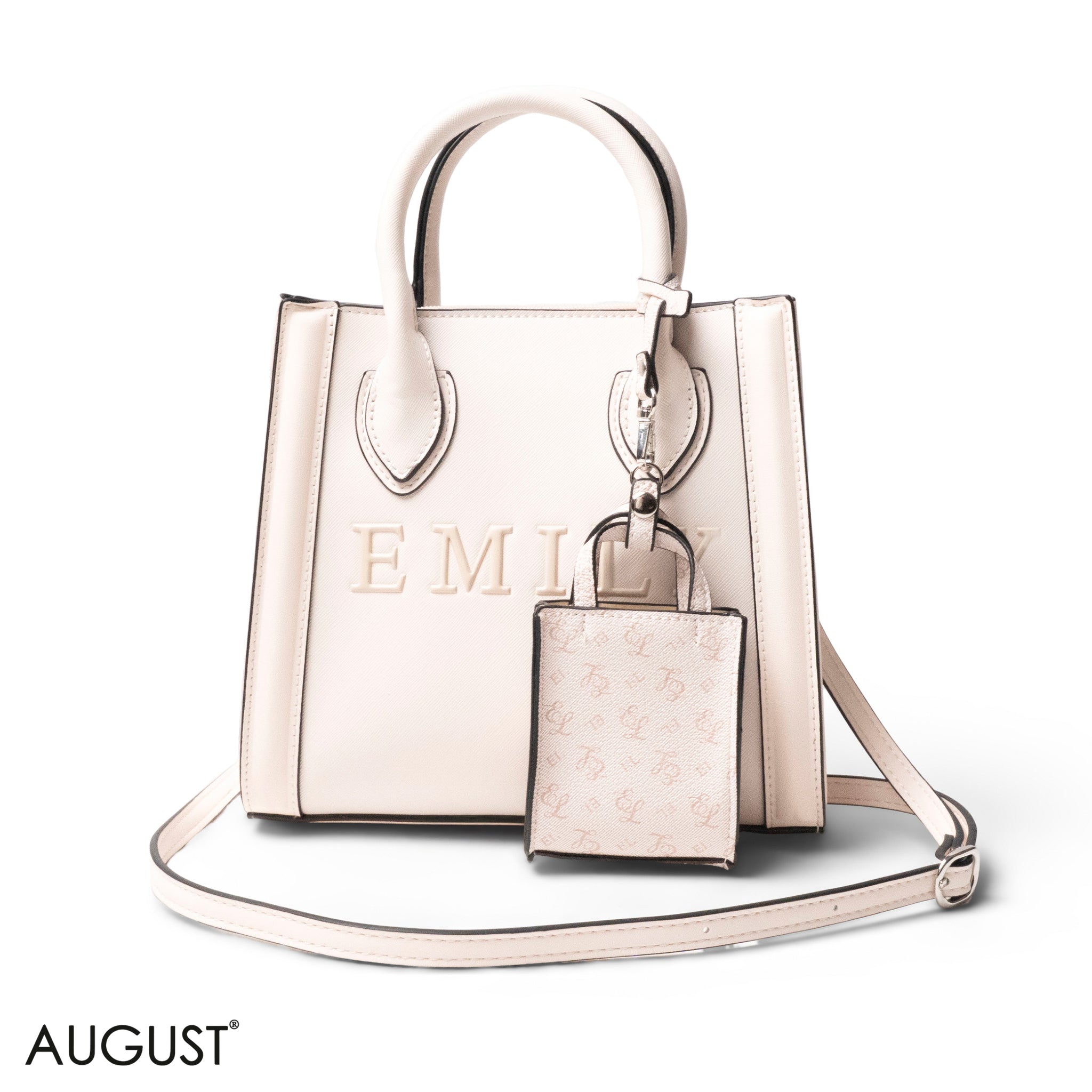 EMILY LOGO EMBOSSED LEATHER HANDBAG WITH MINI WALLET- SMALL