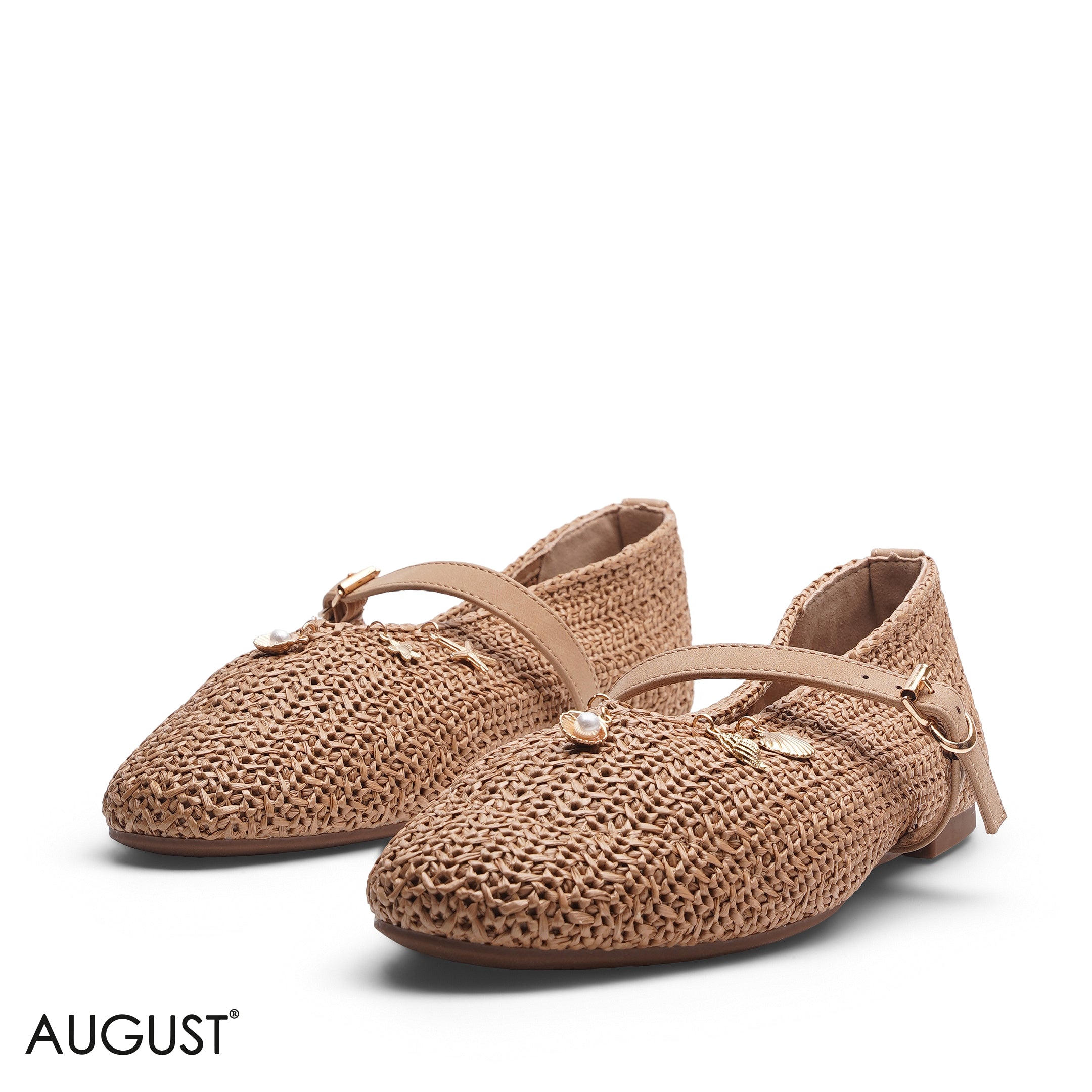 CAMEL WOVEN MESH CHARM FLATS