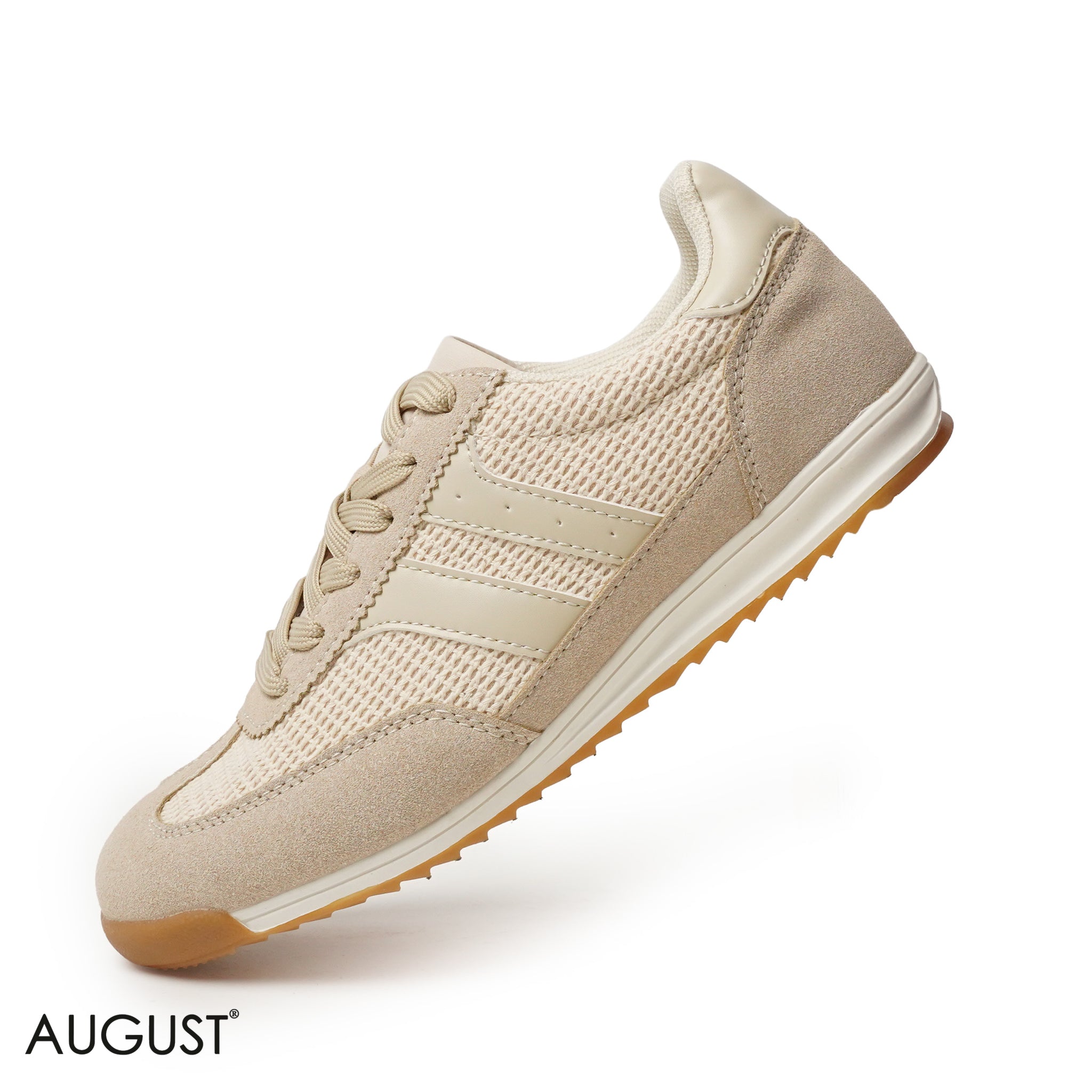 BEIGE SUEDE LEATHER SNEAKERS WITH MESH ACCENTS