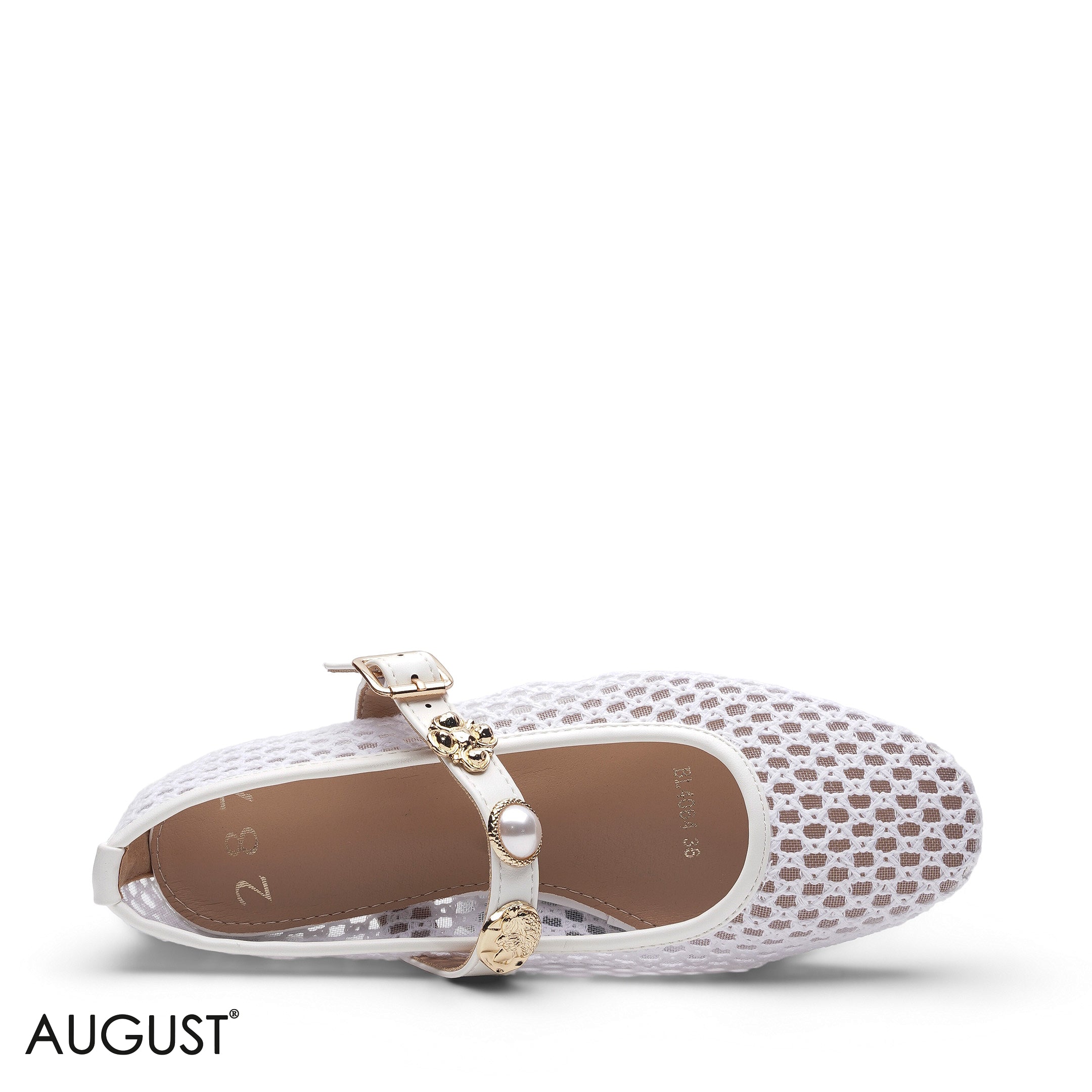 WHITE MESH METALLIC BUCKLE LOAFER