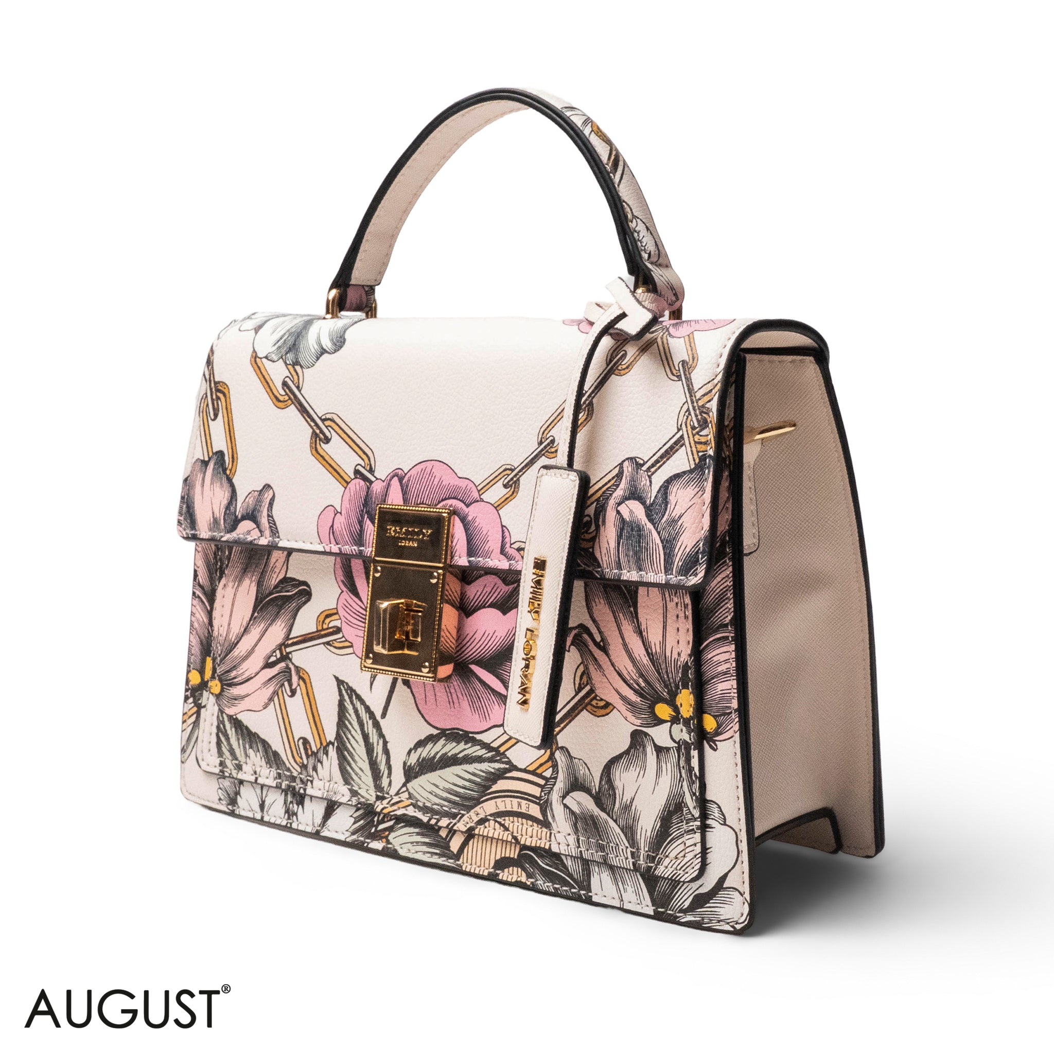 FLORAL PRINTED LEATHER HANDBAG WITH FLAP- MED