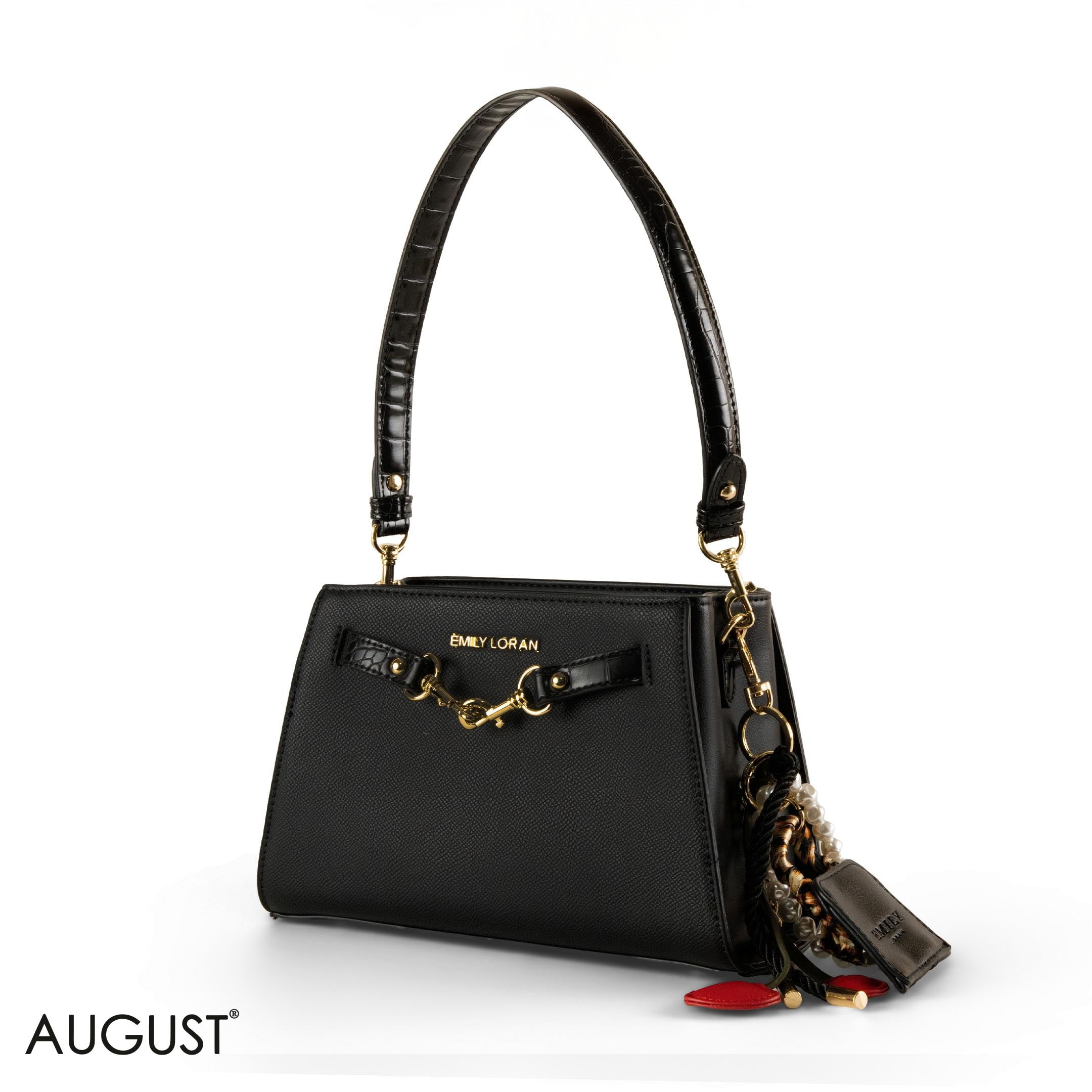 BLACK LEATHER SHOULDER BAG WITH ACCESSORIES- SMALL