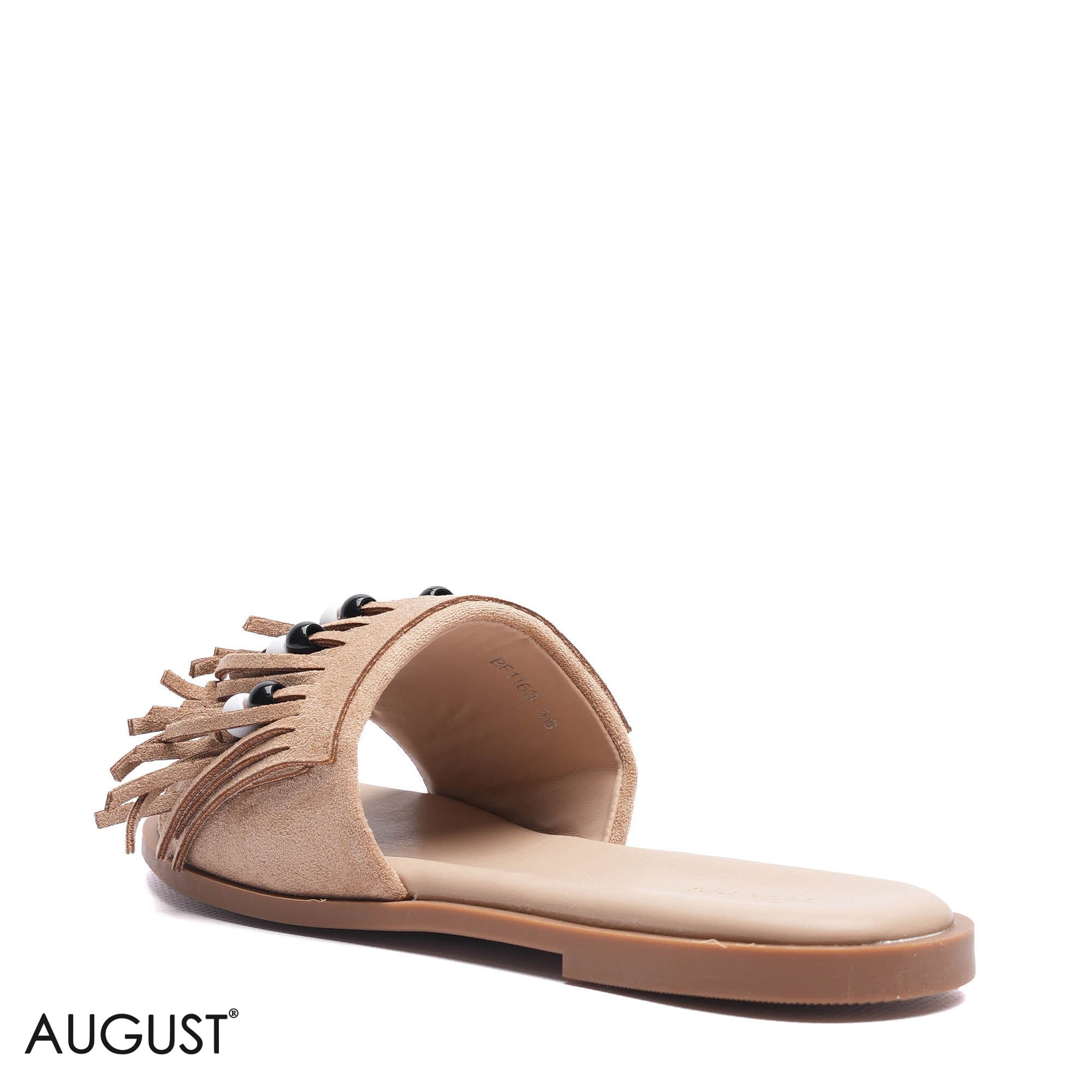 BEADED FRINGE SUEDE CASUAL FLAT SLIDERS