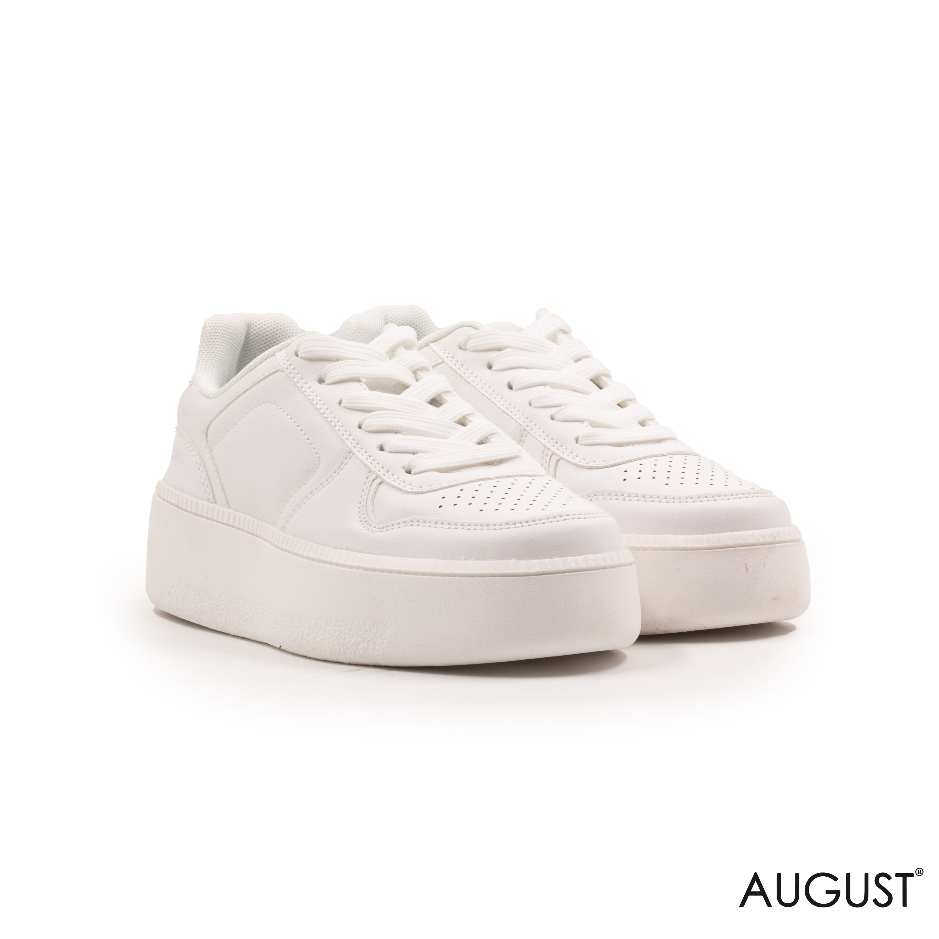 WHITE LEATHER SNEAKERS WITH THICK SOLE