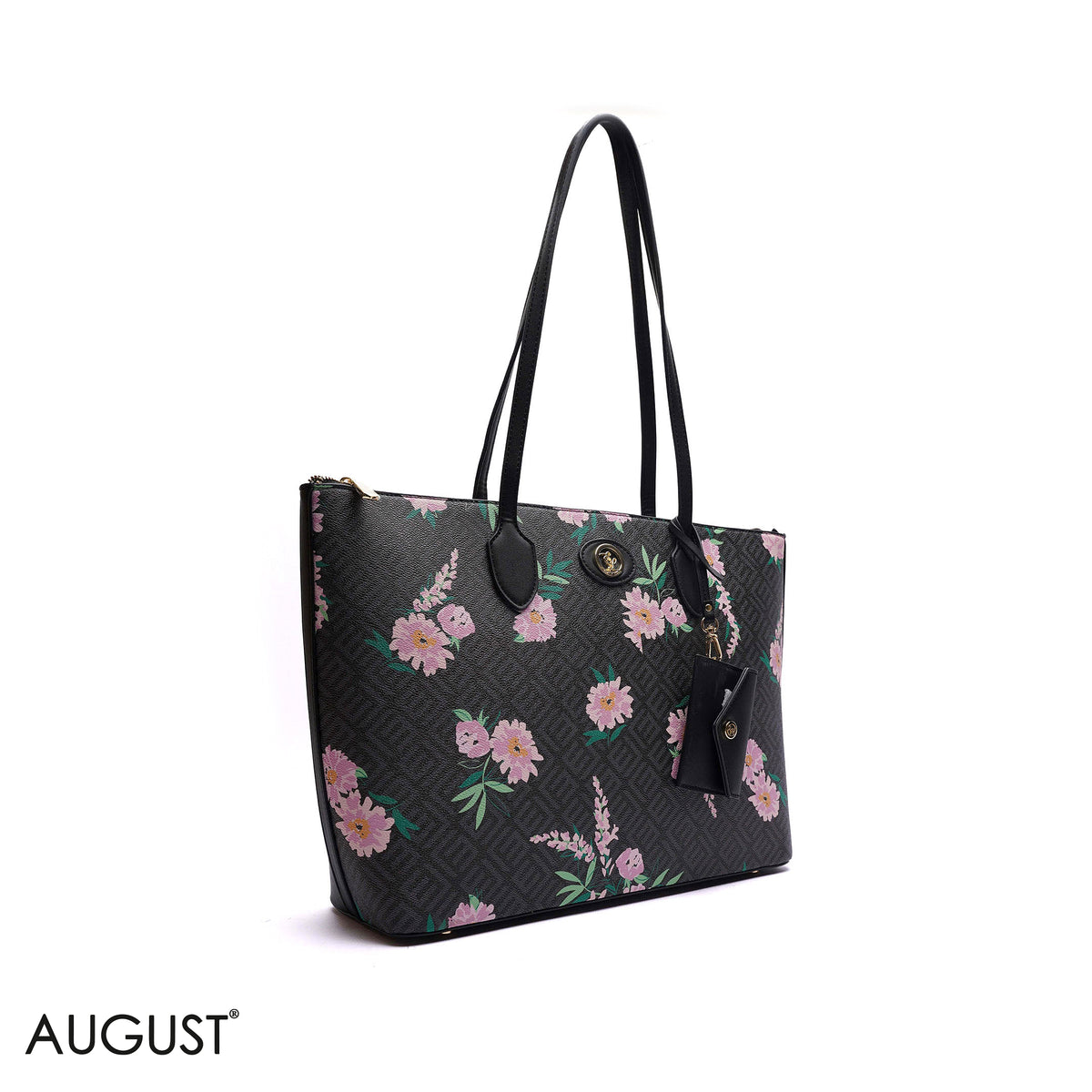 FLORAL PRINT MONOGRAM TOTE BAG WITH MINI POUCH