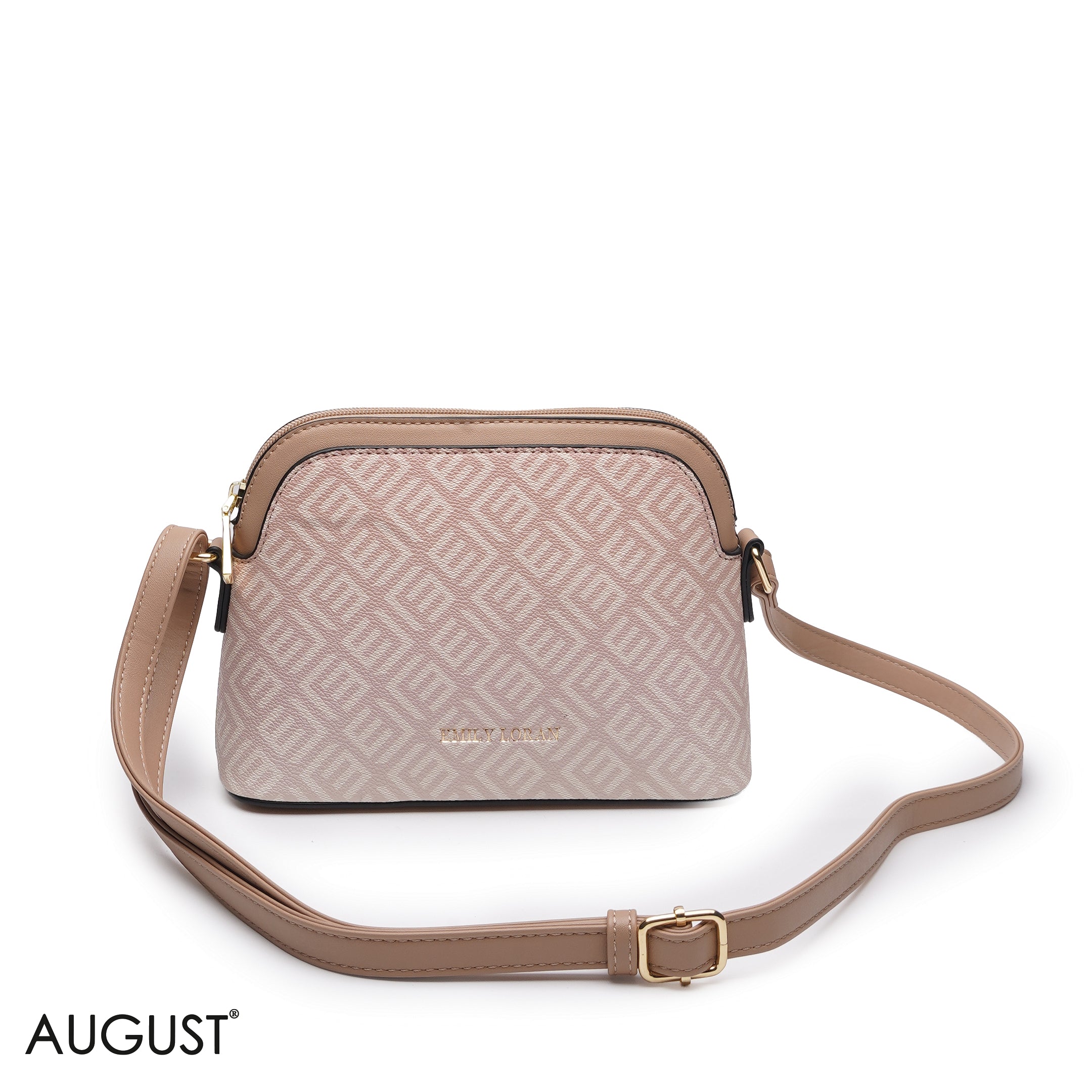 PEACH MONOGRAM PRINT THREE PIECE MATCHING BAG SET