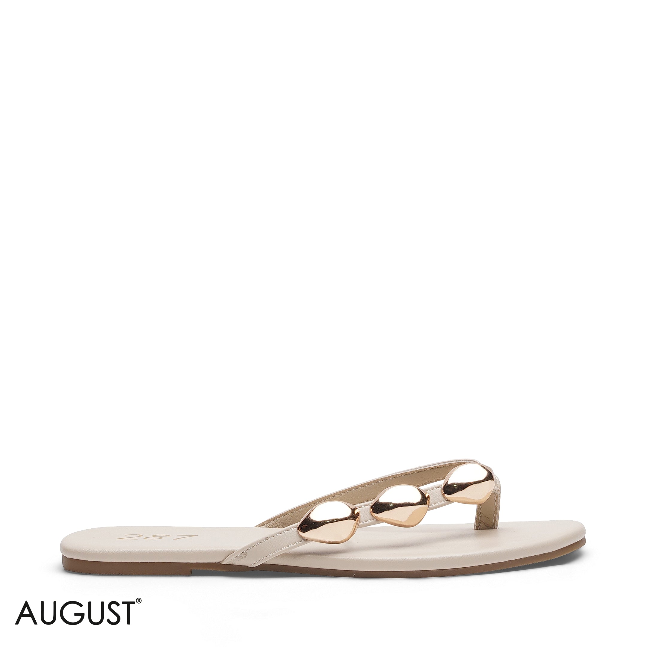 BEIGE SLIPPER WITH METALLIC BEAD ACCENTS