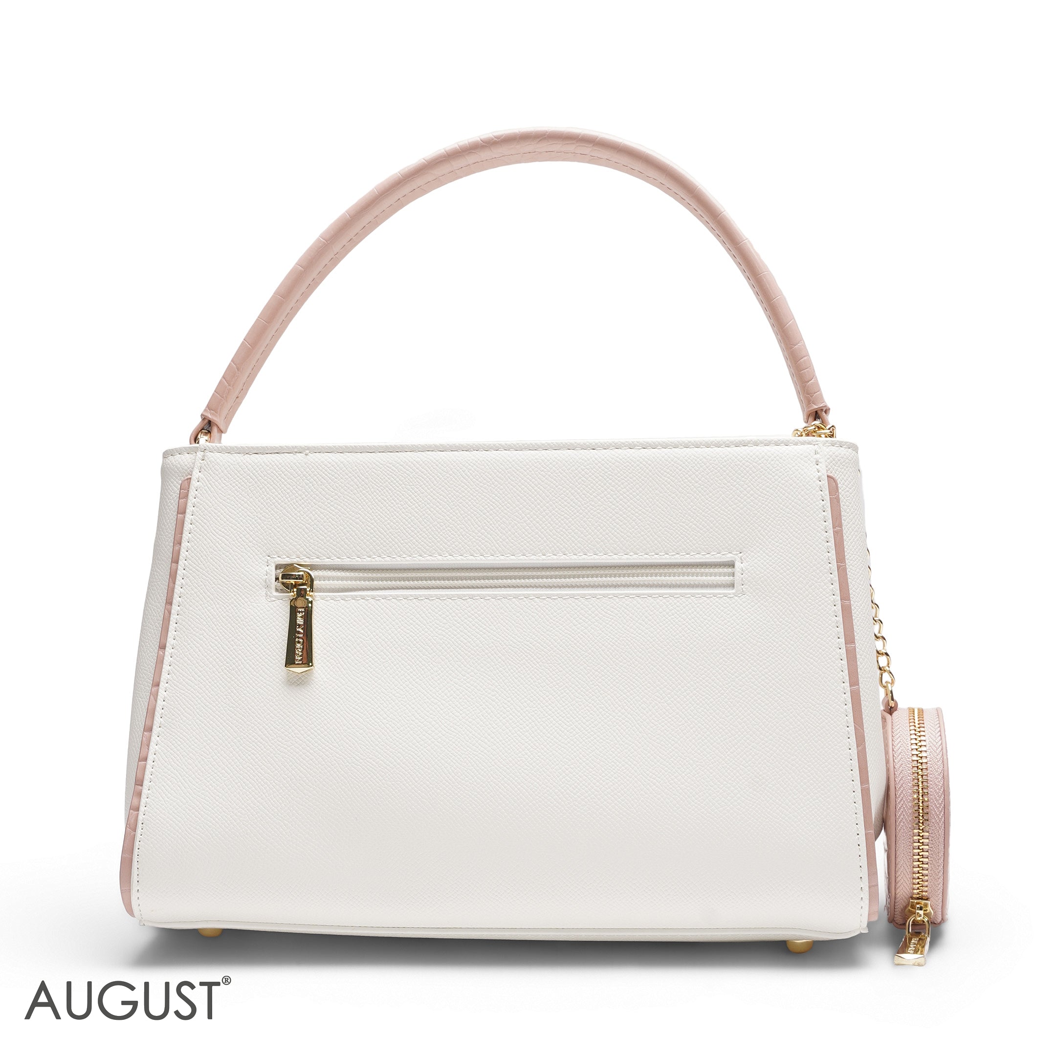 EMILY WHITE & ROSE GOLD SNAKESKIN SATCHEL BAG WITH ROUND POUCH - MED