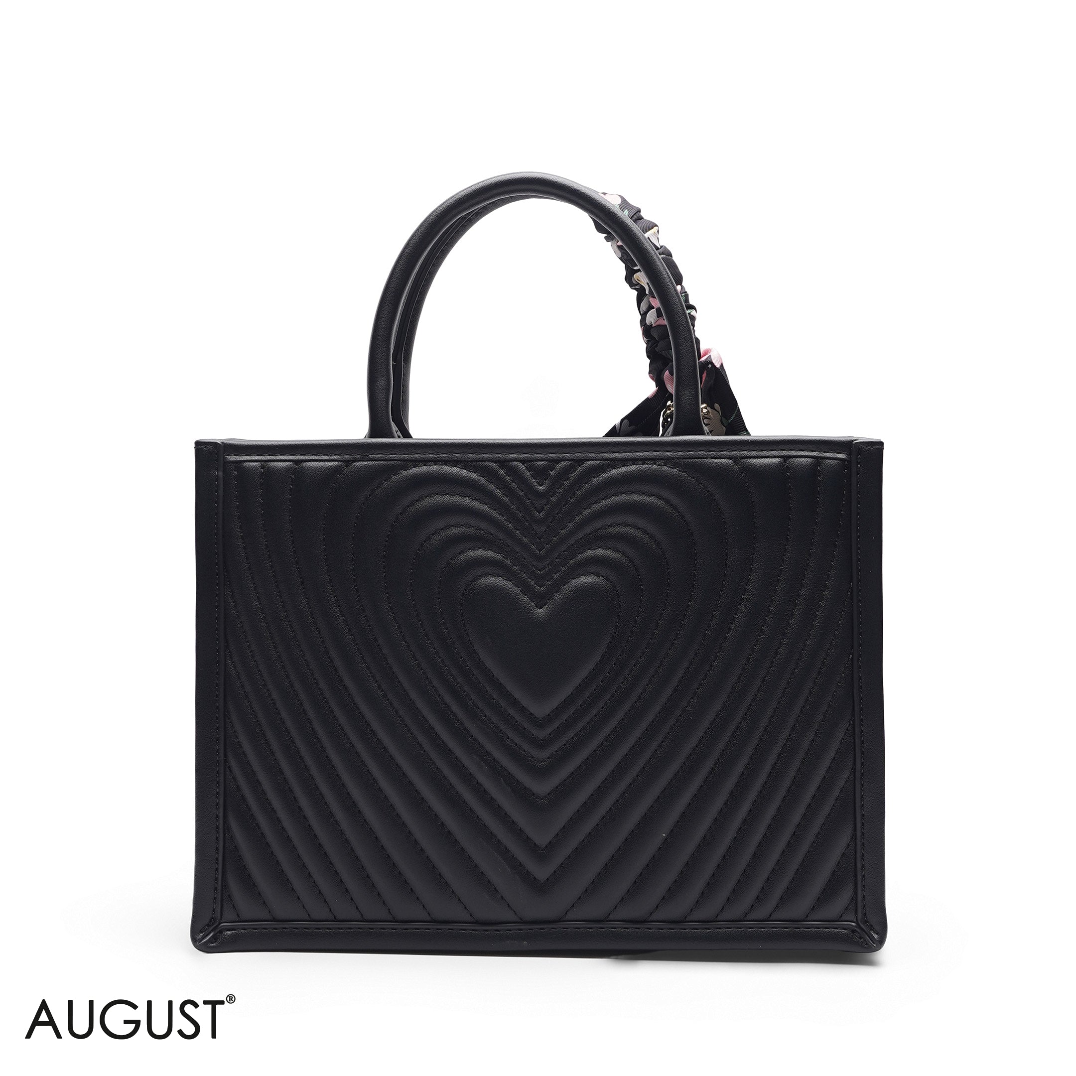 HEART QUILTED FLORAL SCARF BLACK TOTE BAG