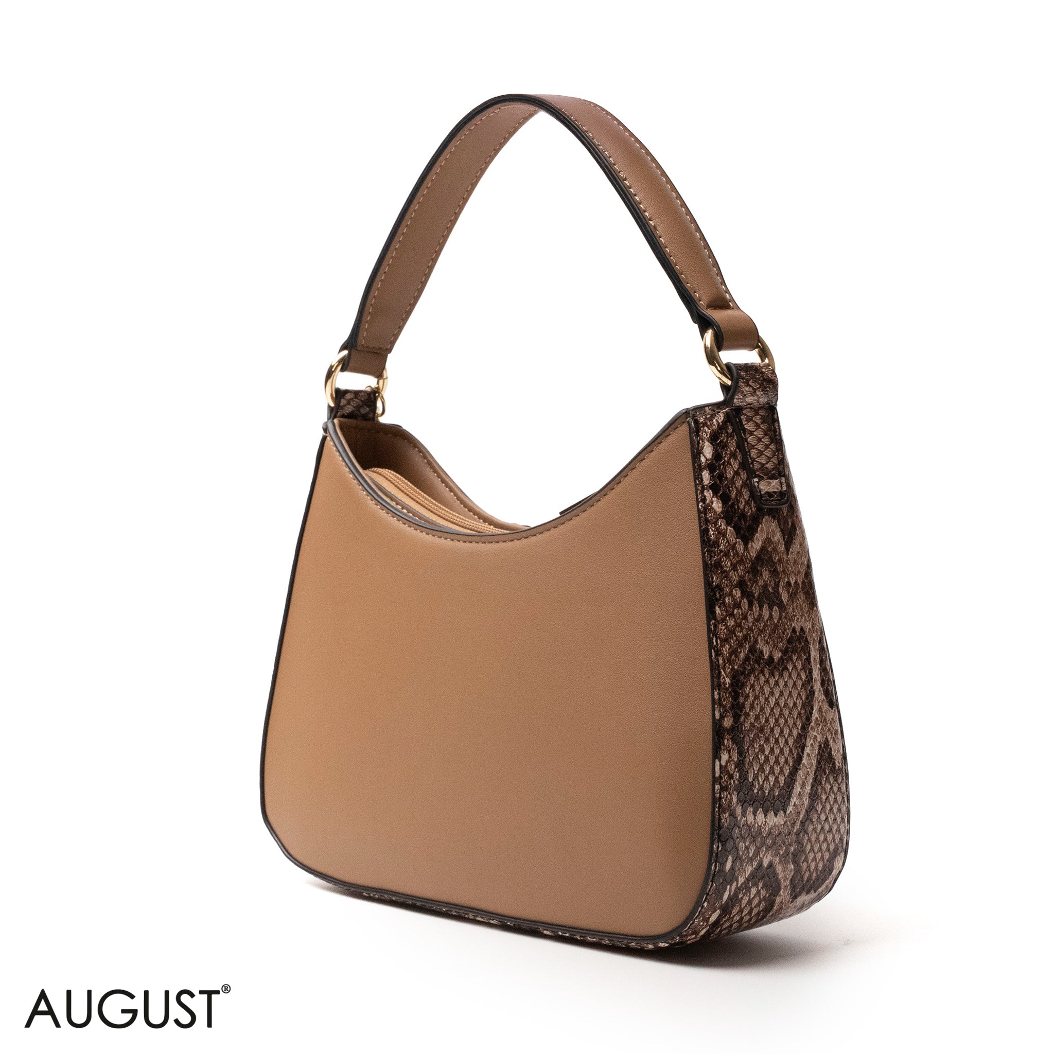 MOCHA LEATHER HANDBAG WITH METAL CHAIN -SMALL