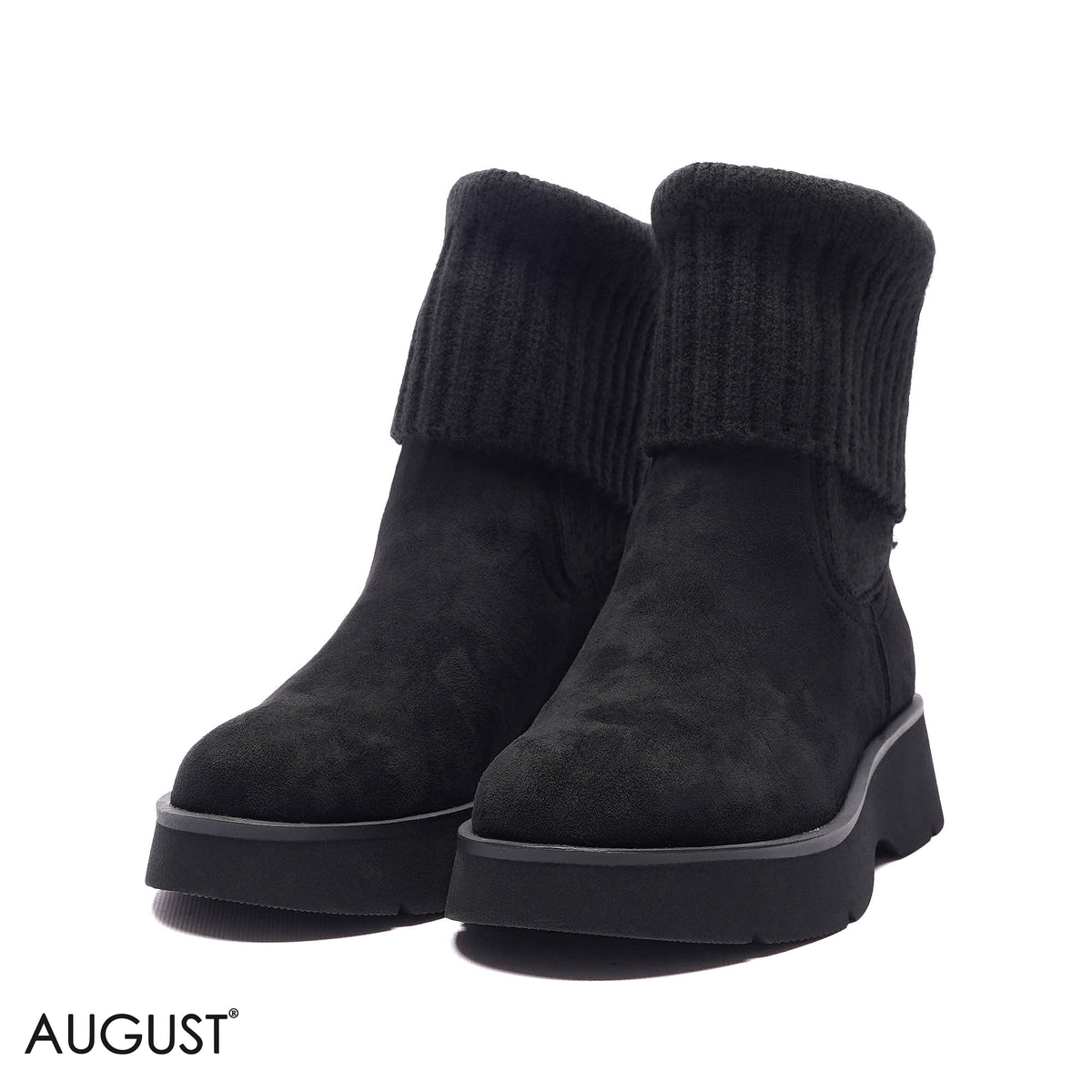 KNIT-CUFF PLATFORM SUEDE BOOTS