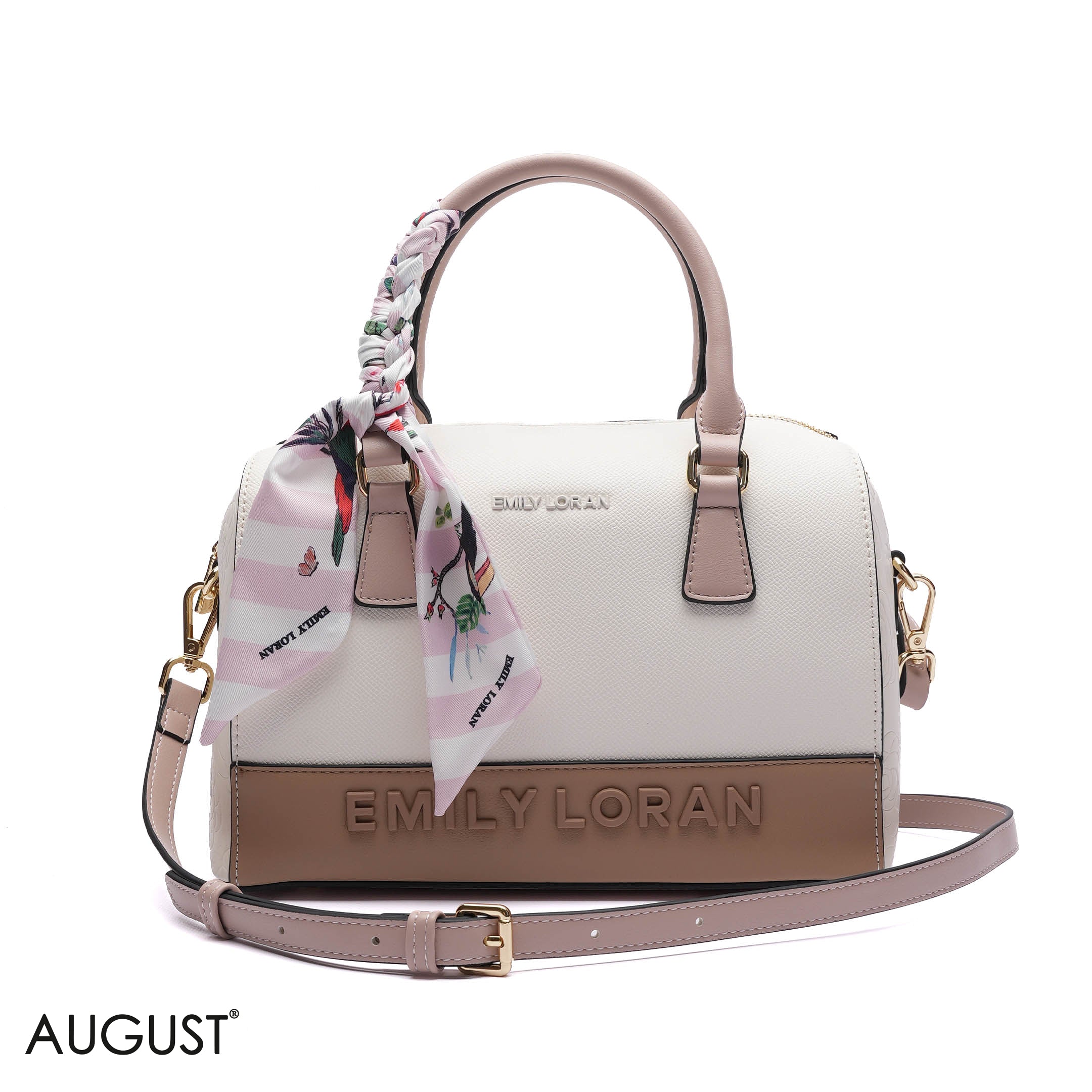 EMILY EMBOSSED LOGO BARREL BAG - MED