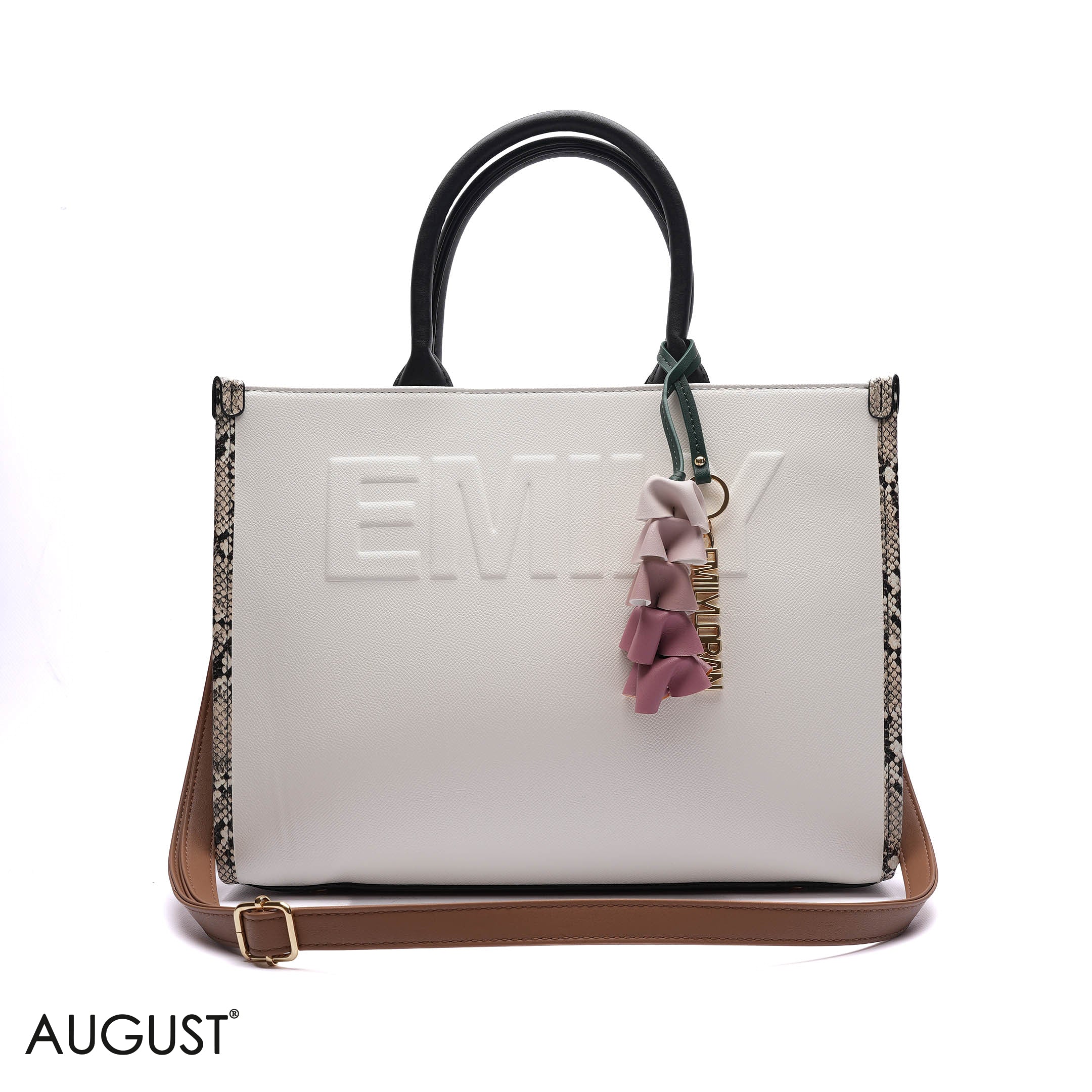 EMBOSSED LOGO TOTE BAG WITH TASSEL CHARM - LARGE