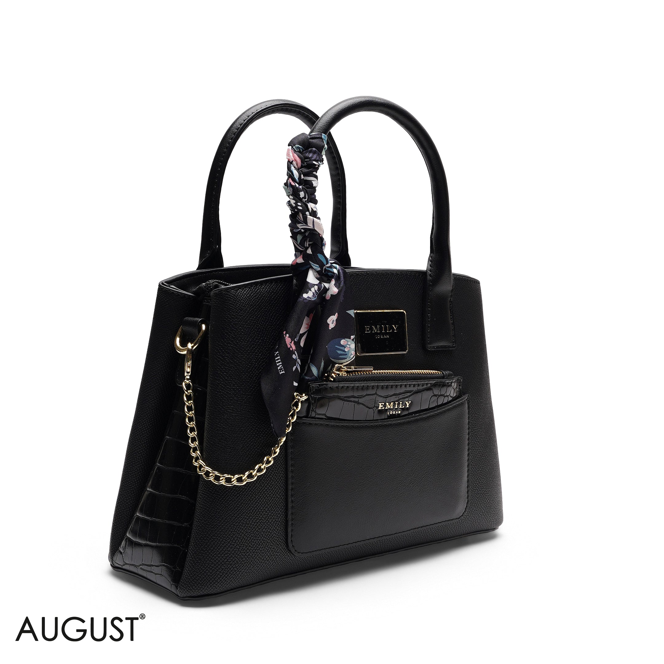 CHIC SATCHEL WITH POUCH AND SIGNATURE SCARF BAG