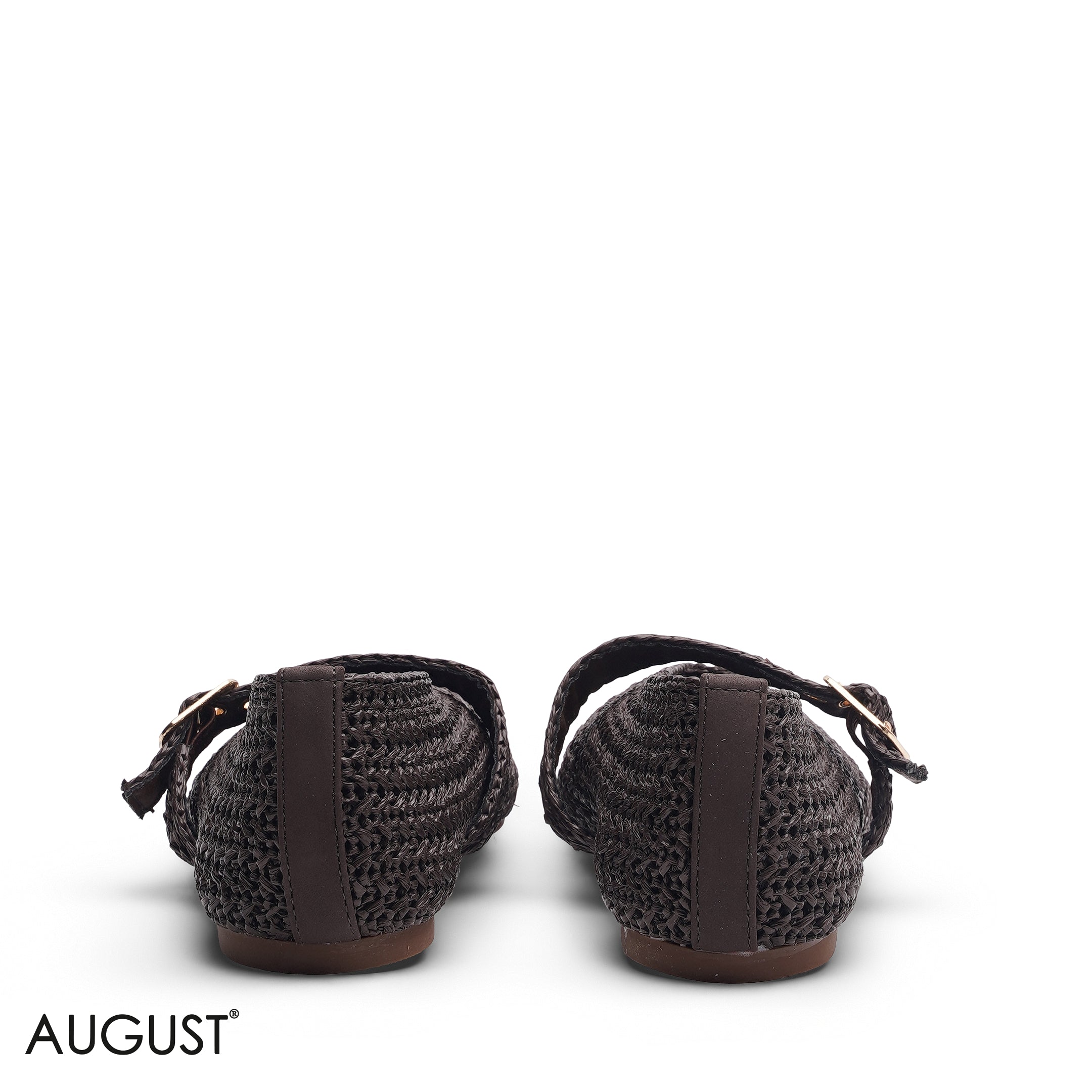 BROWN WOVEN MESH MARY JANE FLATS