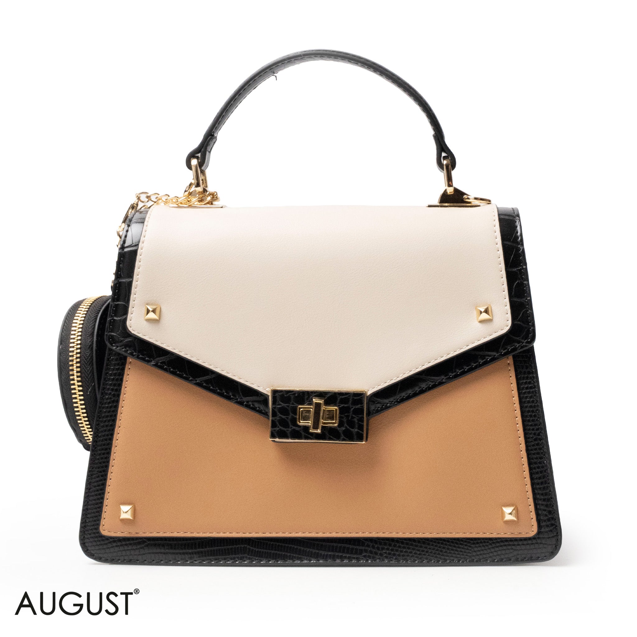 MIXED-COLOR LEATHER HANDBAG WITH FLAP - MED