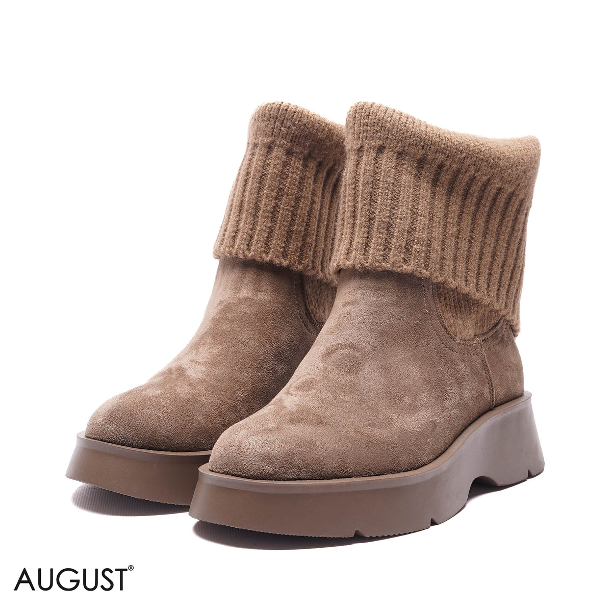 KNIT-CUFF PLATFORM SUEDE BOOTS