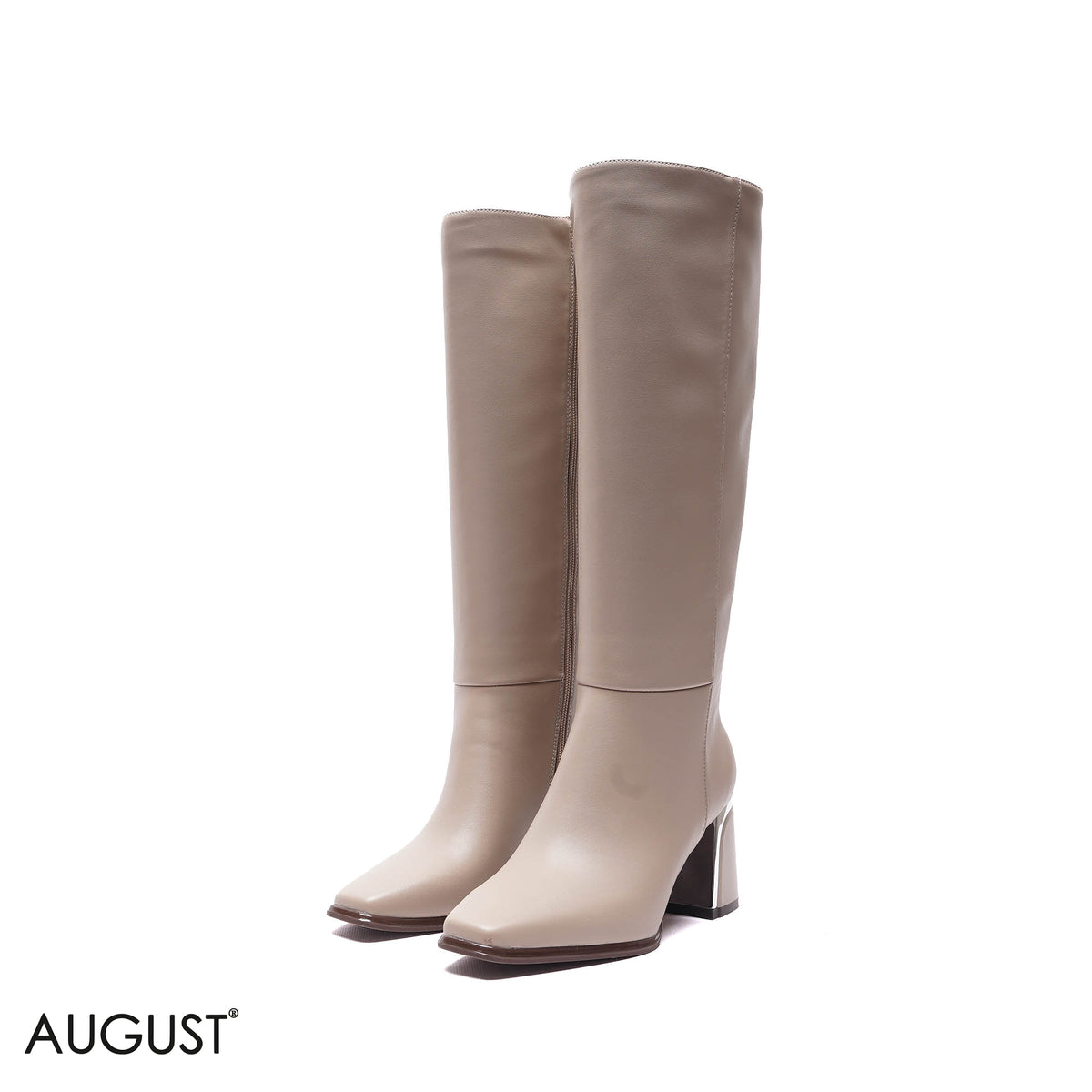 METALLIC-ACCENT SQUARE-TOE HIGH BOOTS